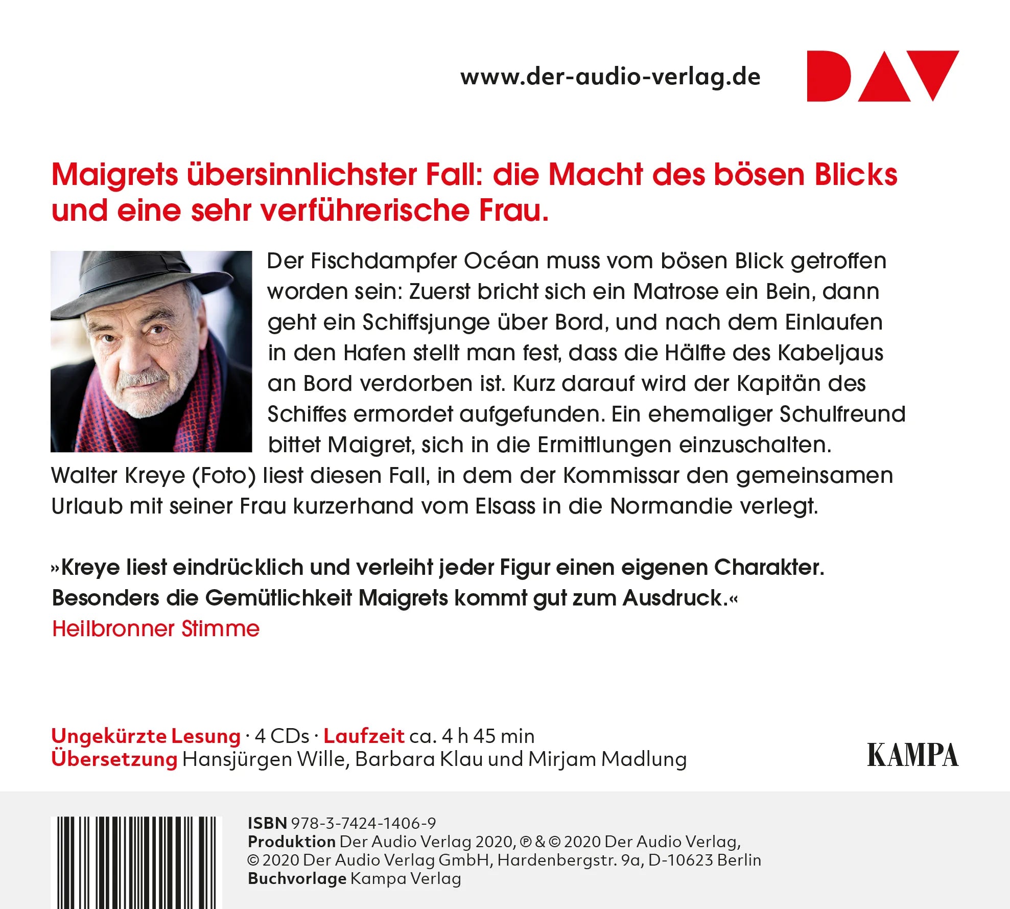 Buchrückseite von 'Maigret beim Treffen der Neufundlandfahrer' mit Klappentext - Hörbuch (CD)