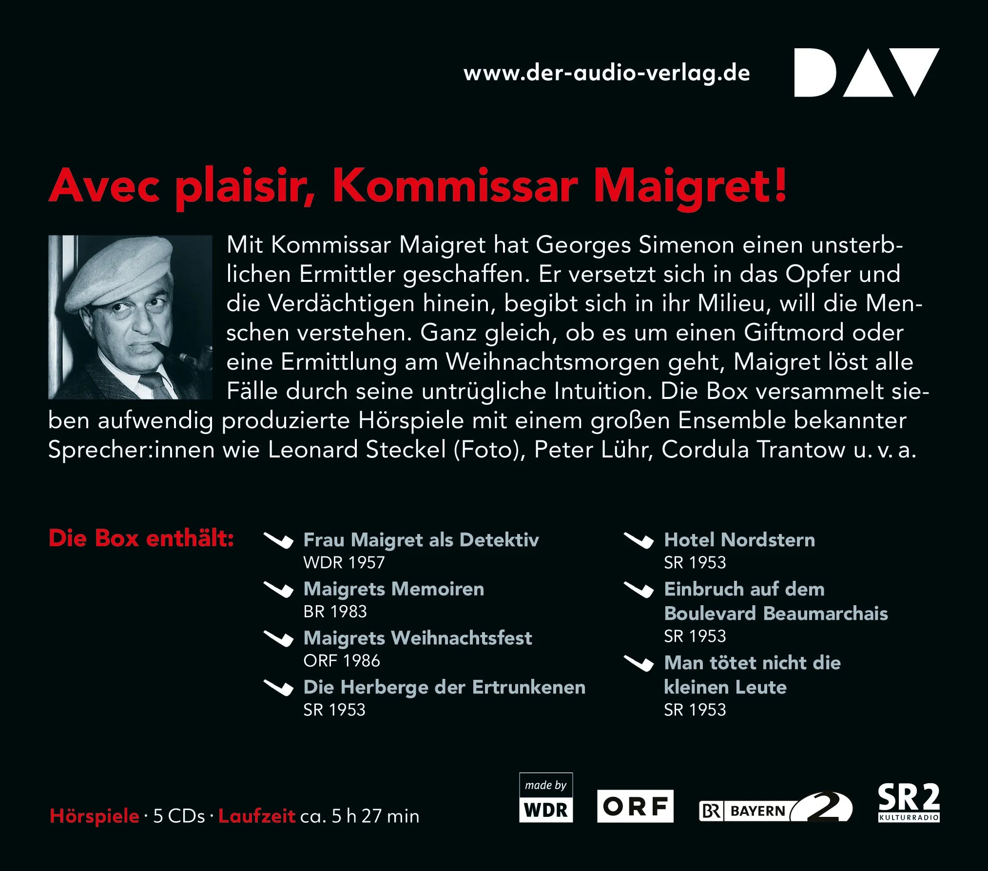 Buchrückseite von 'Maigret – Die raffiniertesten Fälle' mit Klappentext - Hörbuch (CD)