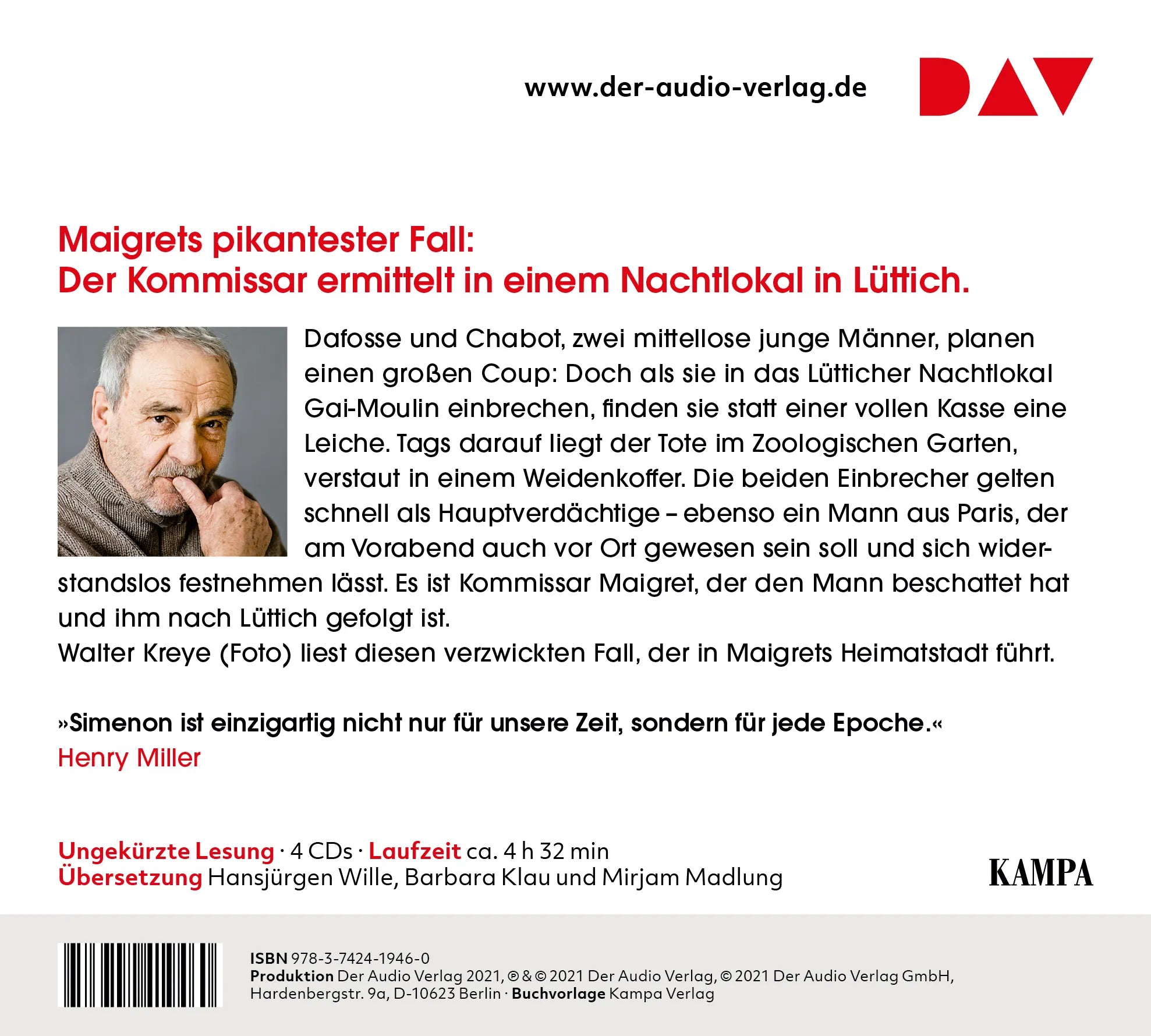 Buchrückseite von 'Maigret im Gai-Moulin' mit Klappentext - Hörbuch (CD)
