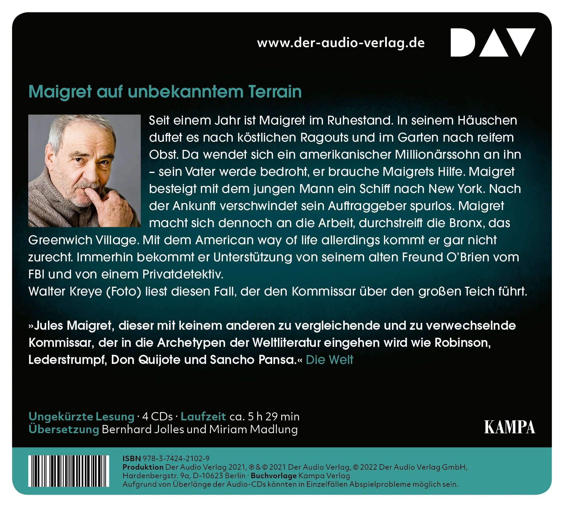Buchrückseite von 'Maigret in New York' mit Klappentext - Hörbuch (CD)