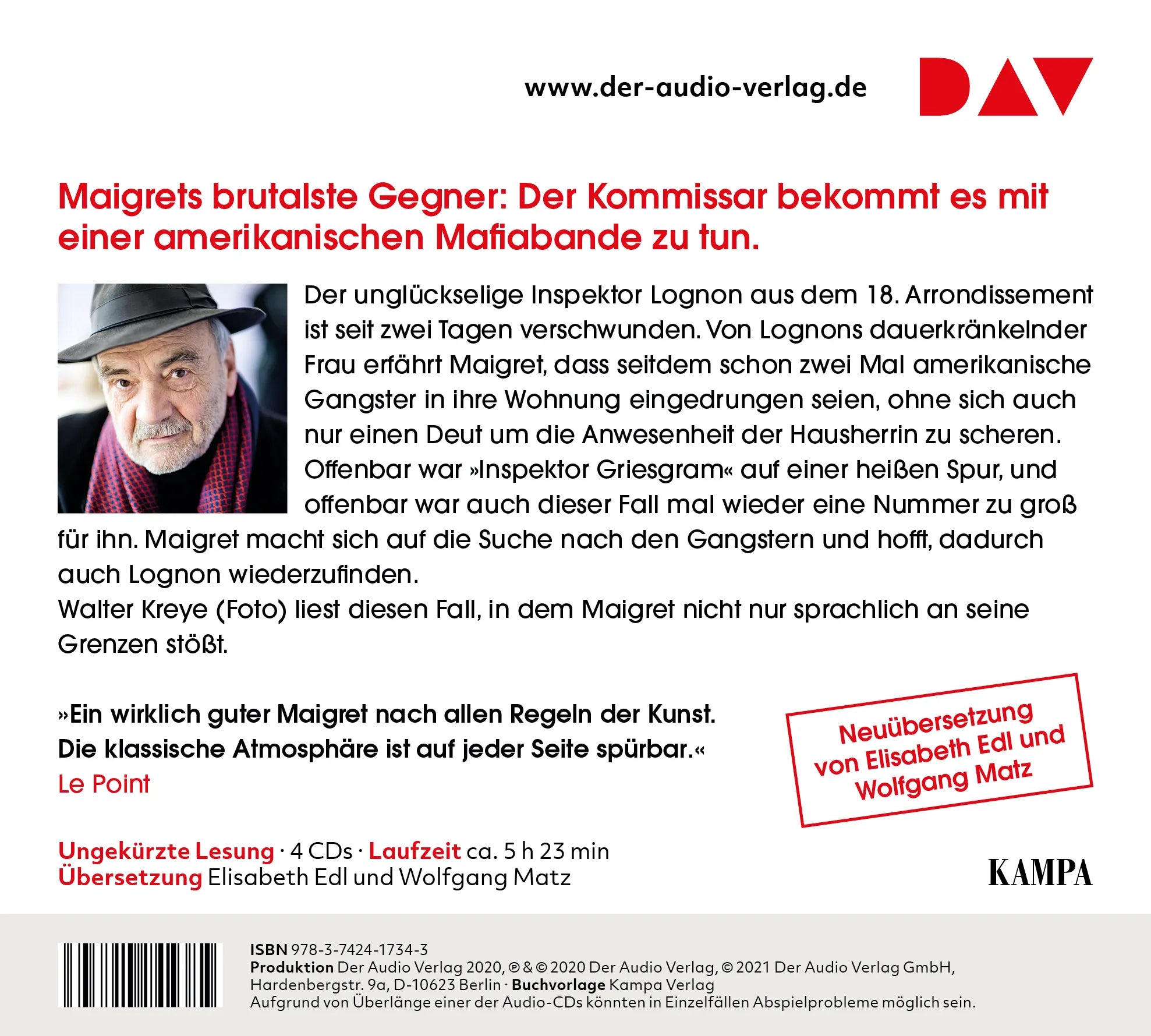 Buchrückseite von 'Maigret, Lognon und die Gangster' mit Klappentext - Hörbuch (CD)