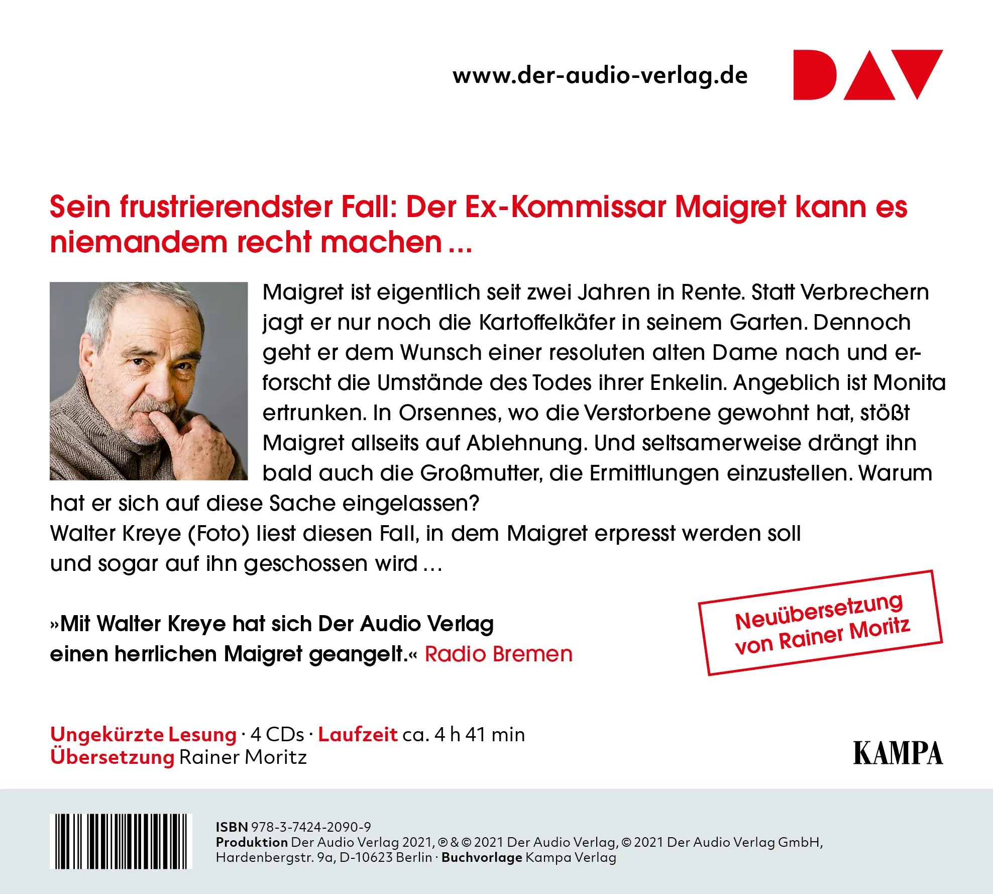 Buchrückseite von 'Maigret regt sich auf' mit Klappentext - Hörbuch (CD)