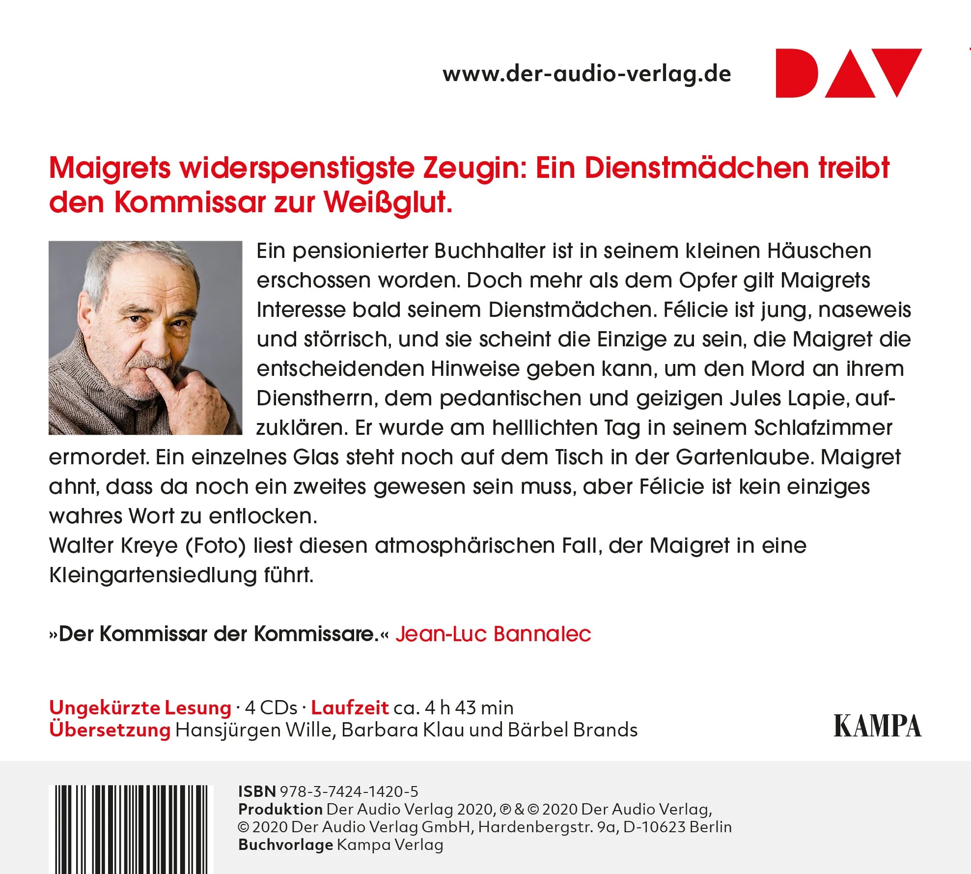 Buchrückseite von 'Maigret und das Dienstmädchen' mit Klappentext - Hörbuch (CD)