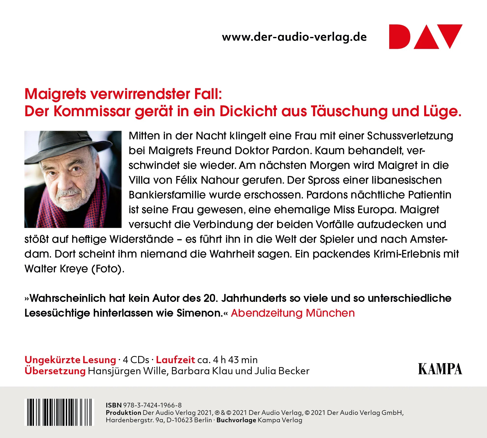 Buchrückseite von 'Maigret und der Fall Nahour' mit Klappentext - Hörbuch (CD)