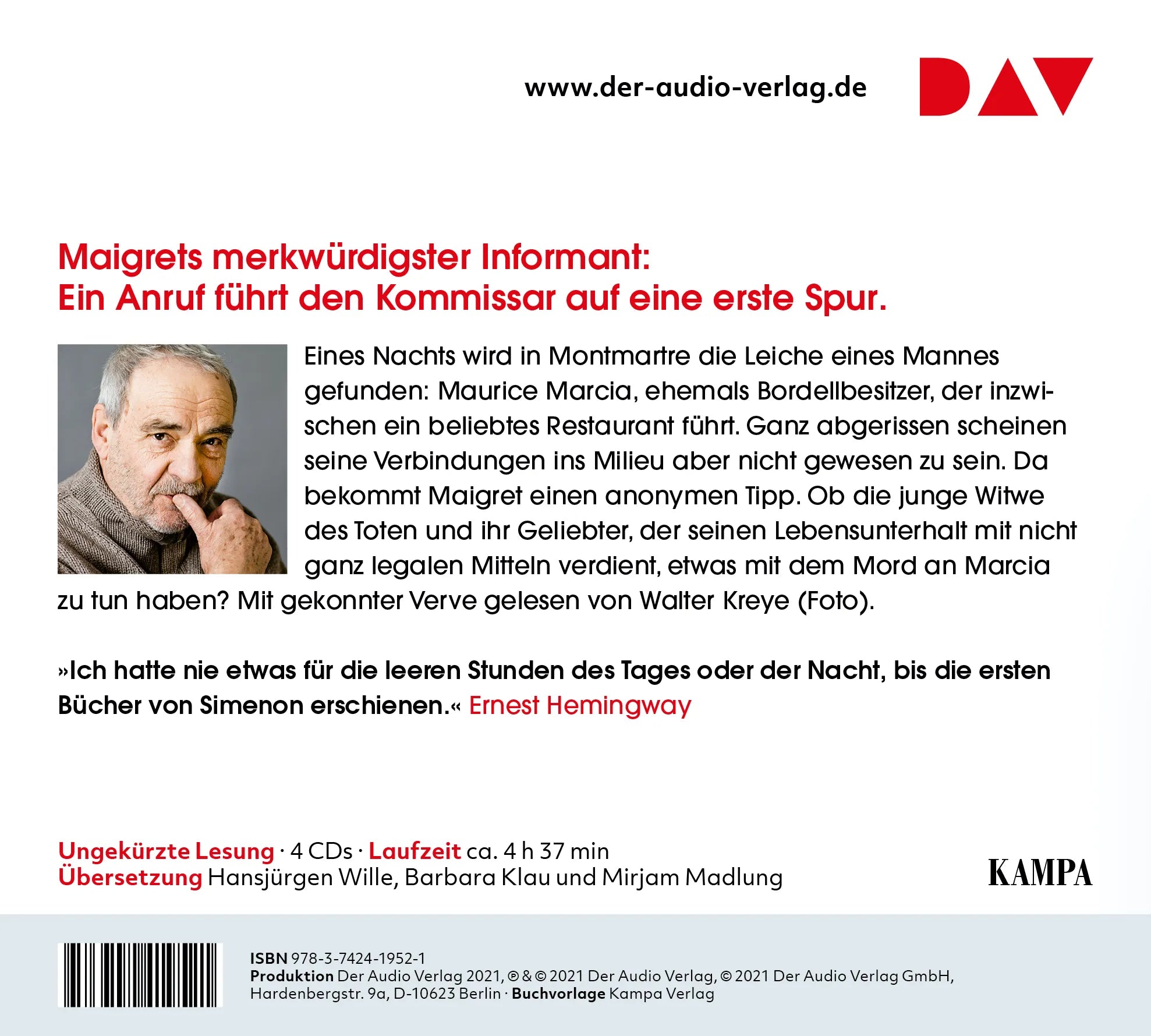 Buchrückseite von 'Maigret und der Spitzel' mit Klappentext - Hörbuch (CD)