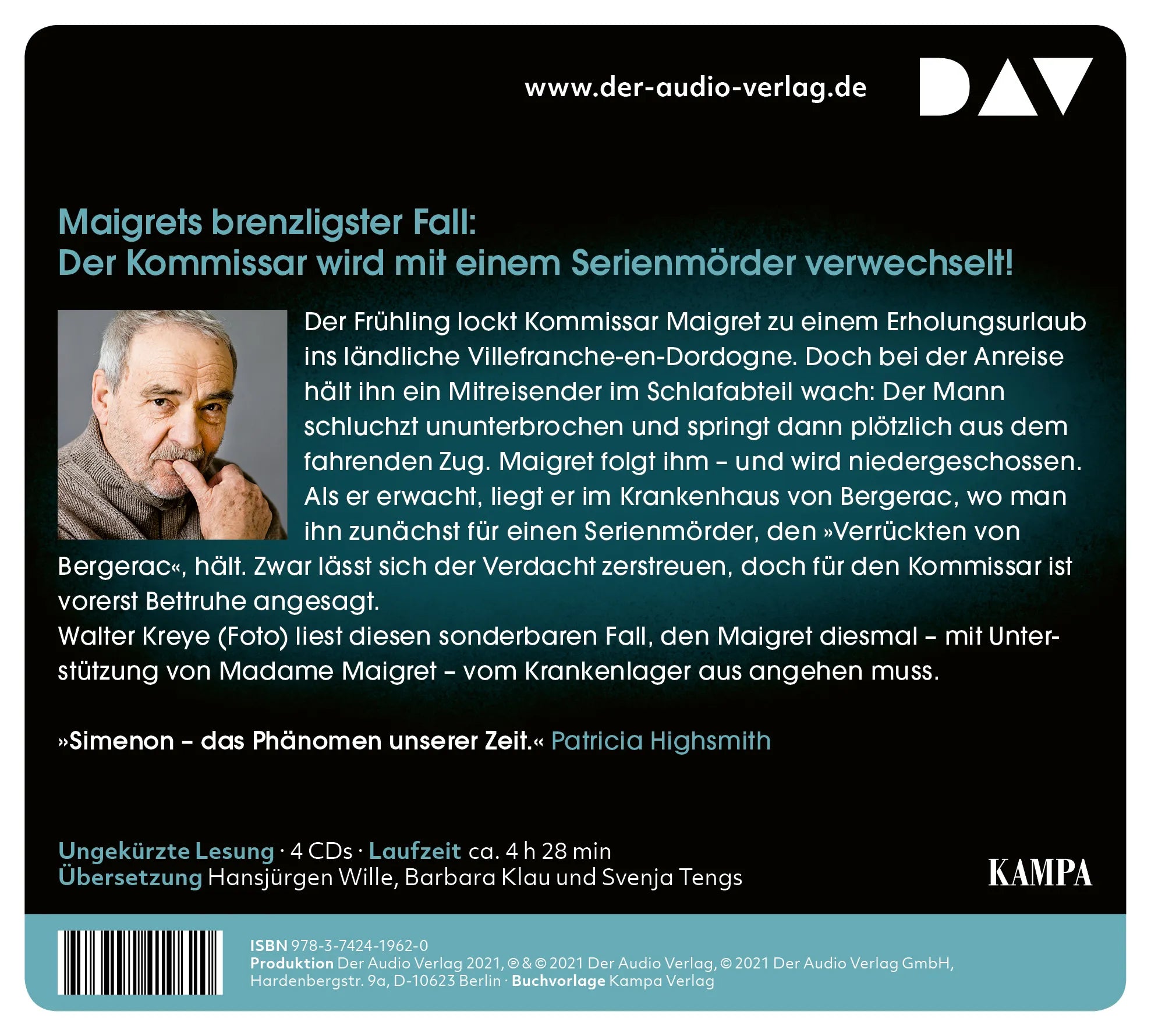 Buchrückseite von 'Maigret und der Verrückte von Bergerac' mit Klappentext - Hörbuch (CD)