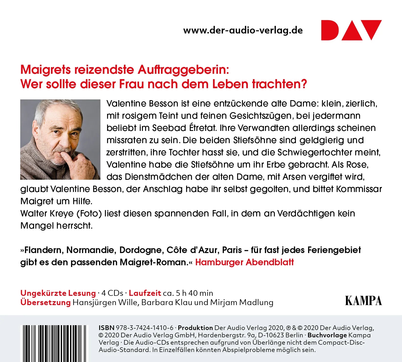 Buchrückseite von 'Maigret und die alte Dame' mit Klappentext - Hörbuch (CD)
