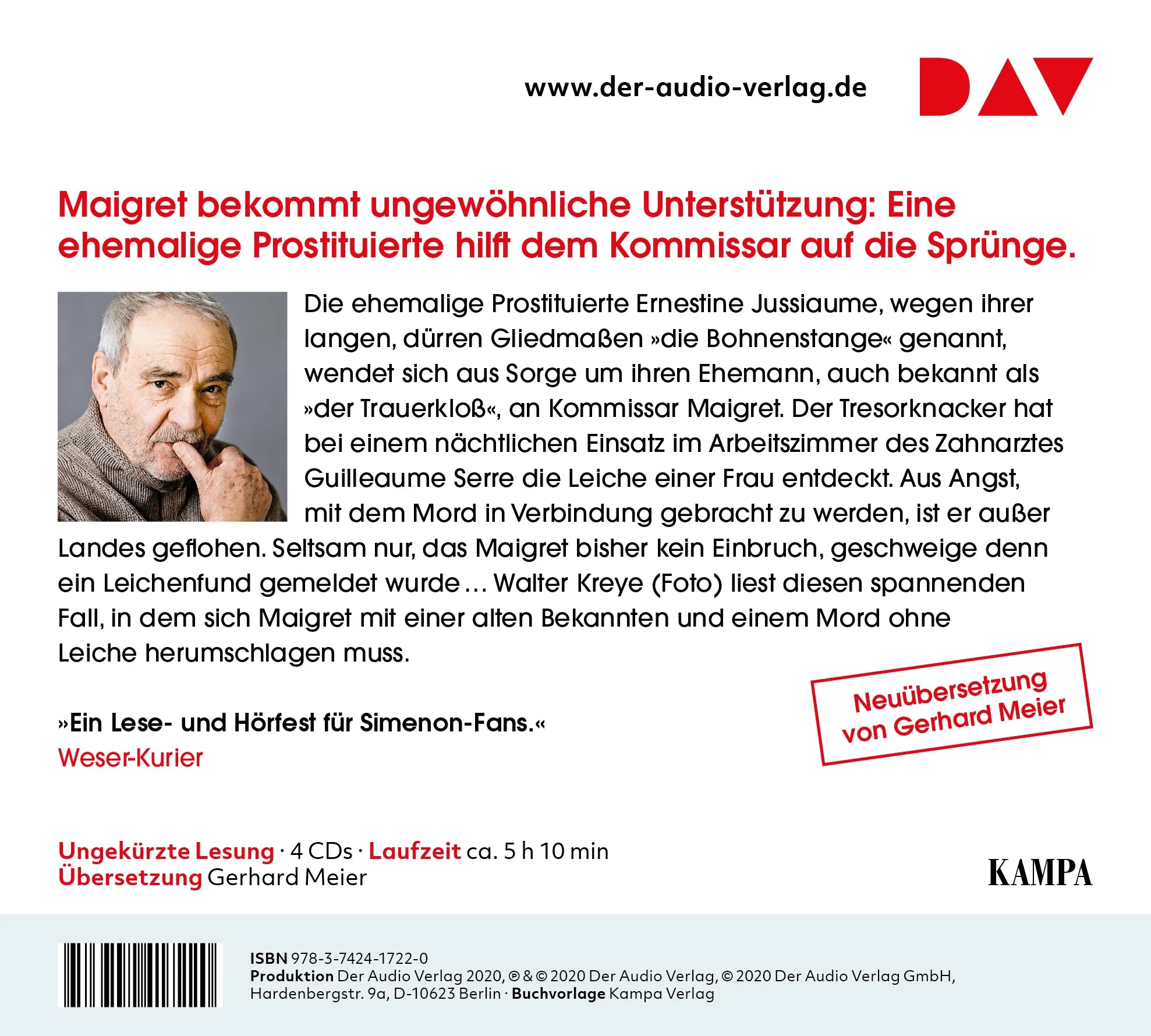 Buchrückseite von 'Maigret und die Bohnenstange' mit Klappentext - Hörbuch (CD)