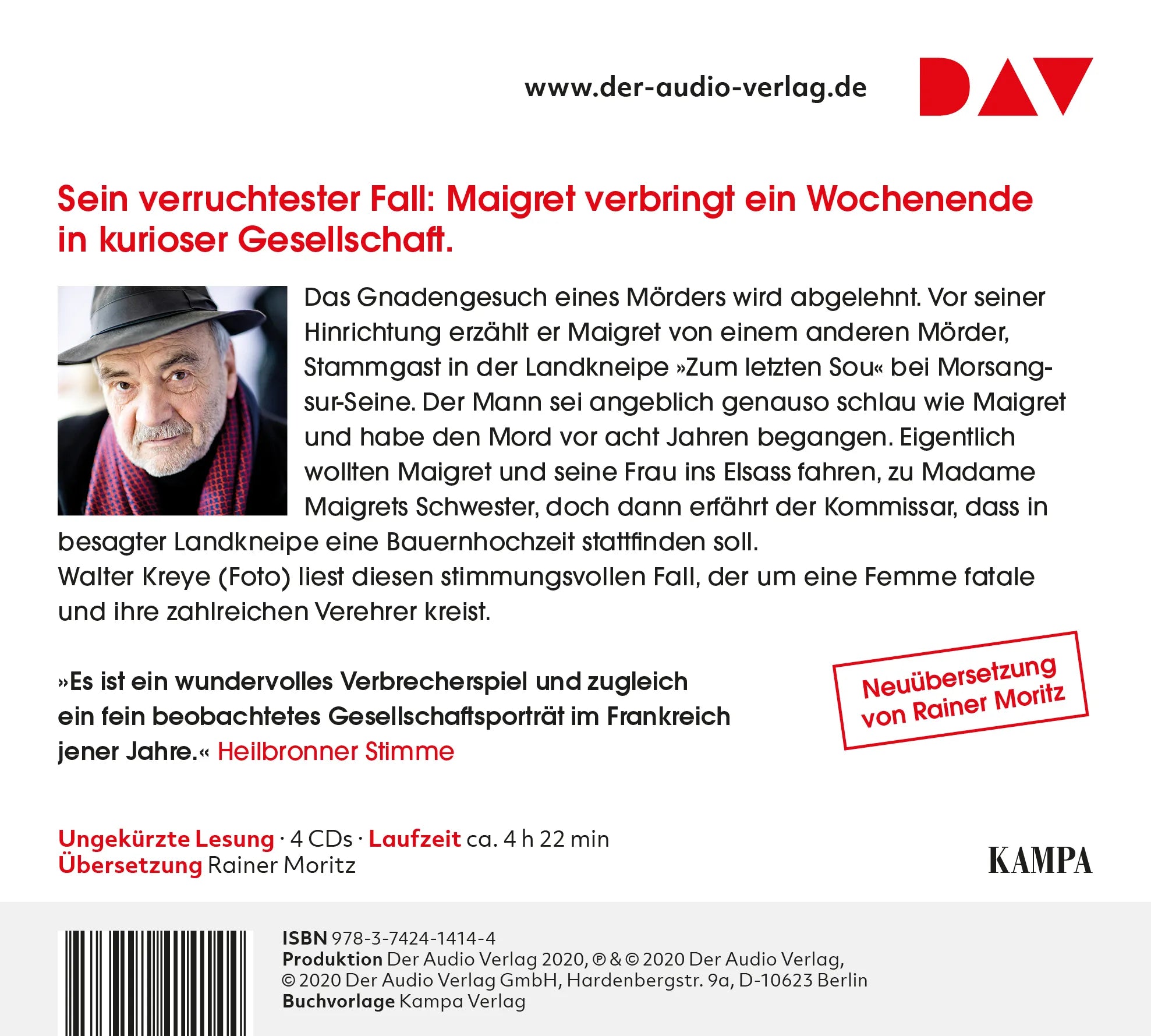 Buchrückseite von 'Maigret und die kleine Landkneipe' mit Klappentext - Hörbuch (CD)