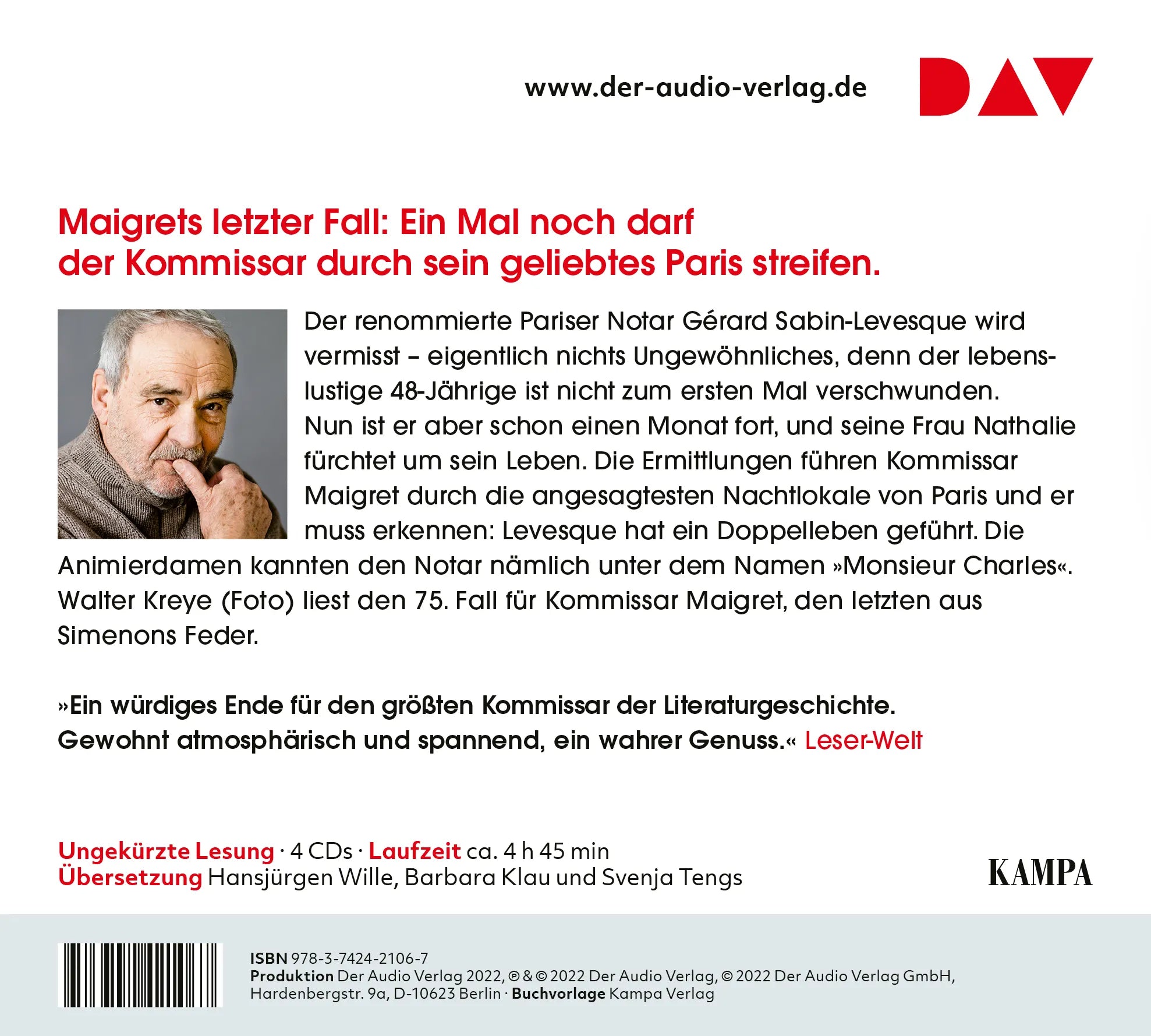Buchrückseite von 'Maigret und Monsieur Charles' mit Klappentext - Hörbuch (CD)