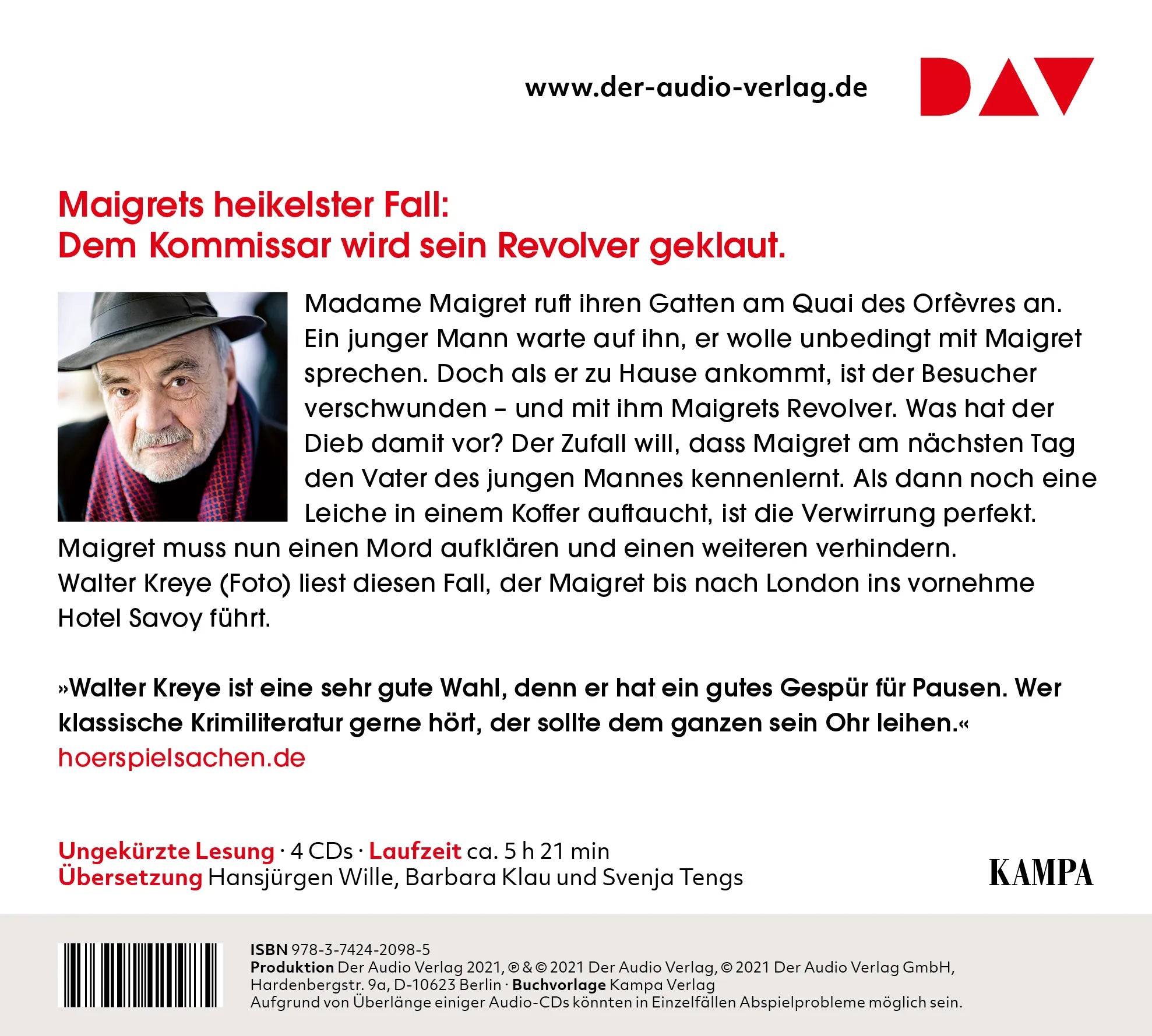 Buchrückseite von 'Maigret und sein Revolver' mit Klappentext - Hörbuch (CD)
