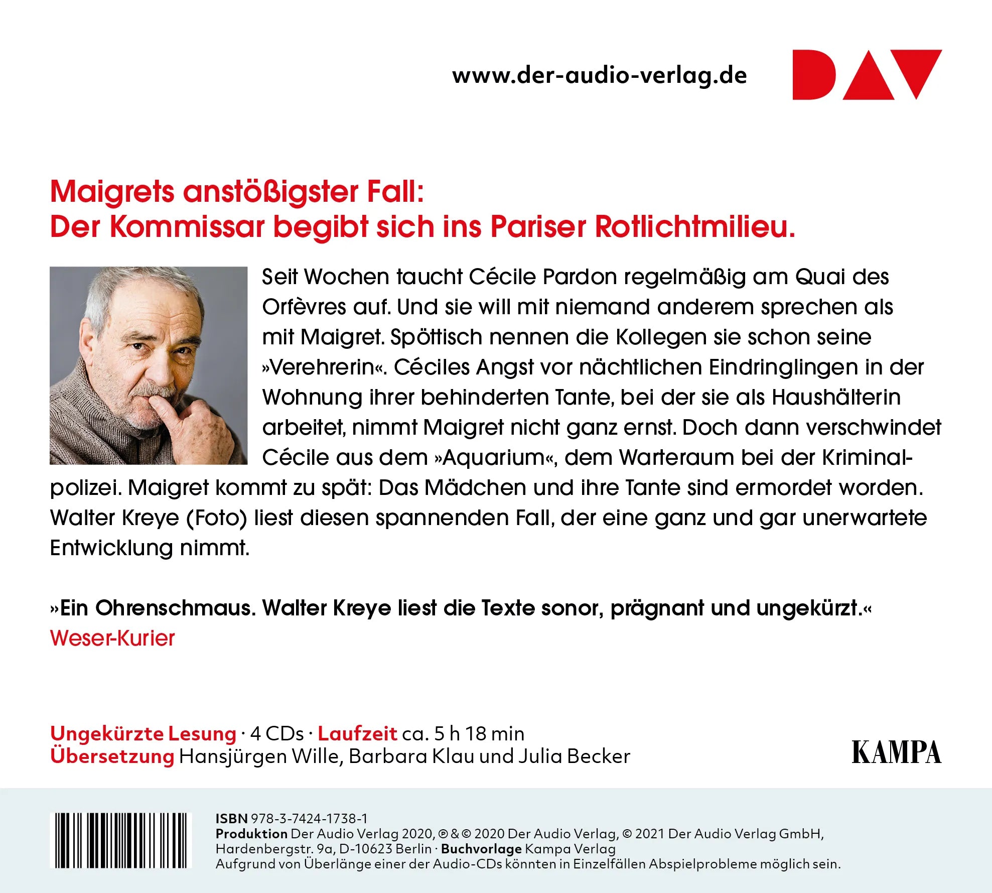 Buchrückseite von 'Maigret verliert eine Verehrerin' mit Klappentext - Hörbuch (CD)