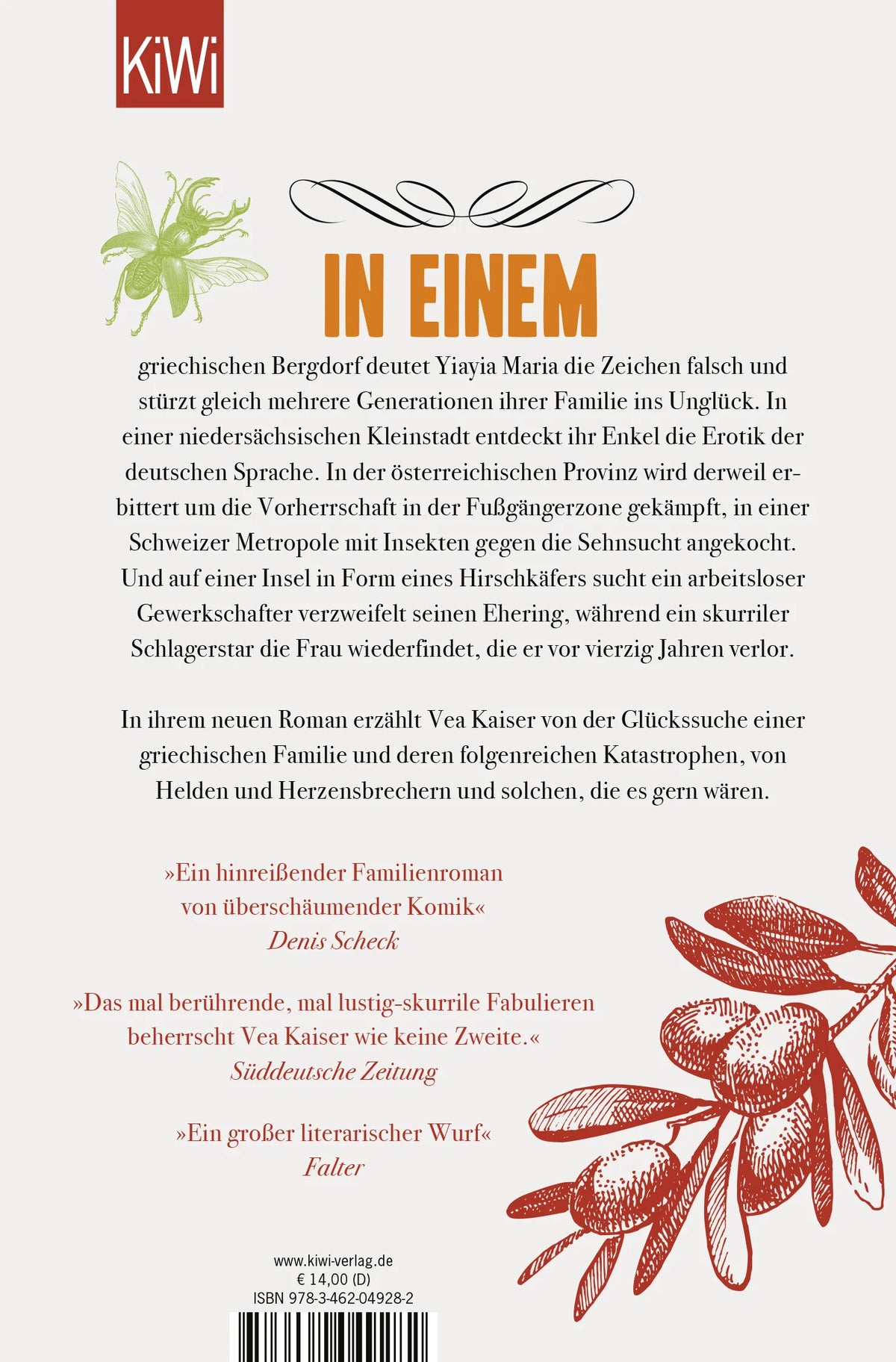 Buchrückseite von 'Makarionissi oder Die Insel der Seligen' mit Klappentext - Taschenbuch