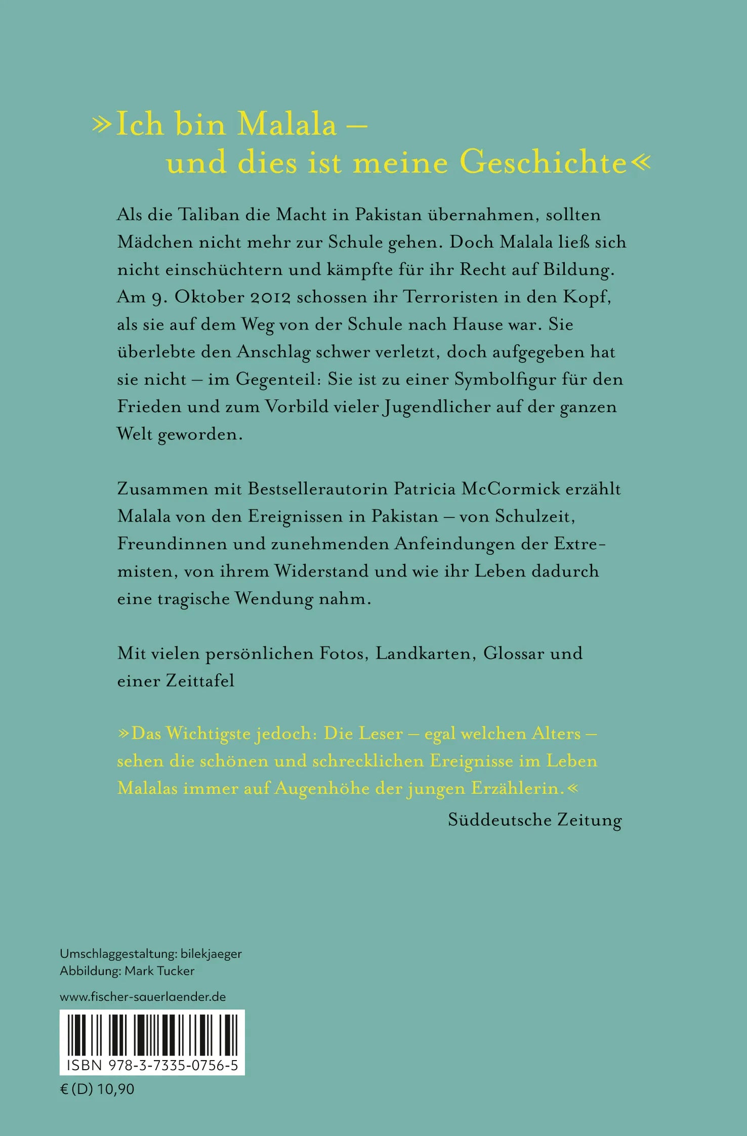Buchrückseite von 'Malala. Meine Geschichte' mit Klappentext - Taschenbuch