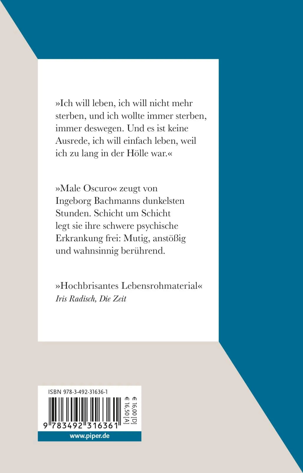 Buchrückseite von '»Male oscuro«' mit Klappentext - Taschenbuch