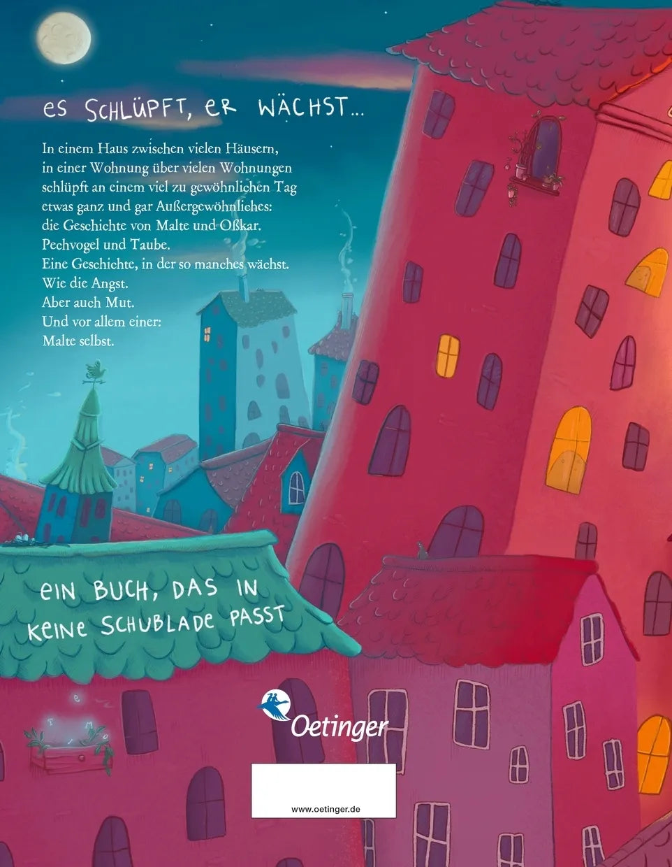Buchrückseite von 'Malte & Oßkar und das Glück, Pech zu haben' mit Klappentext - Gebundene Ausgabe