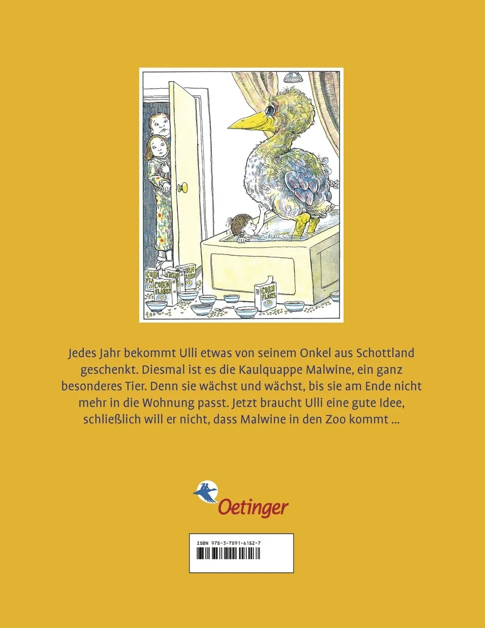 Buchrückseite von 'Malwine in der Badewanne' mit Klappentext - Gebundene Ausgabe
