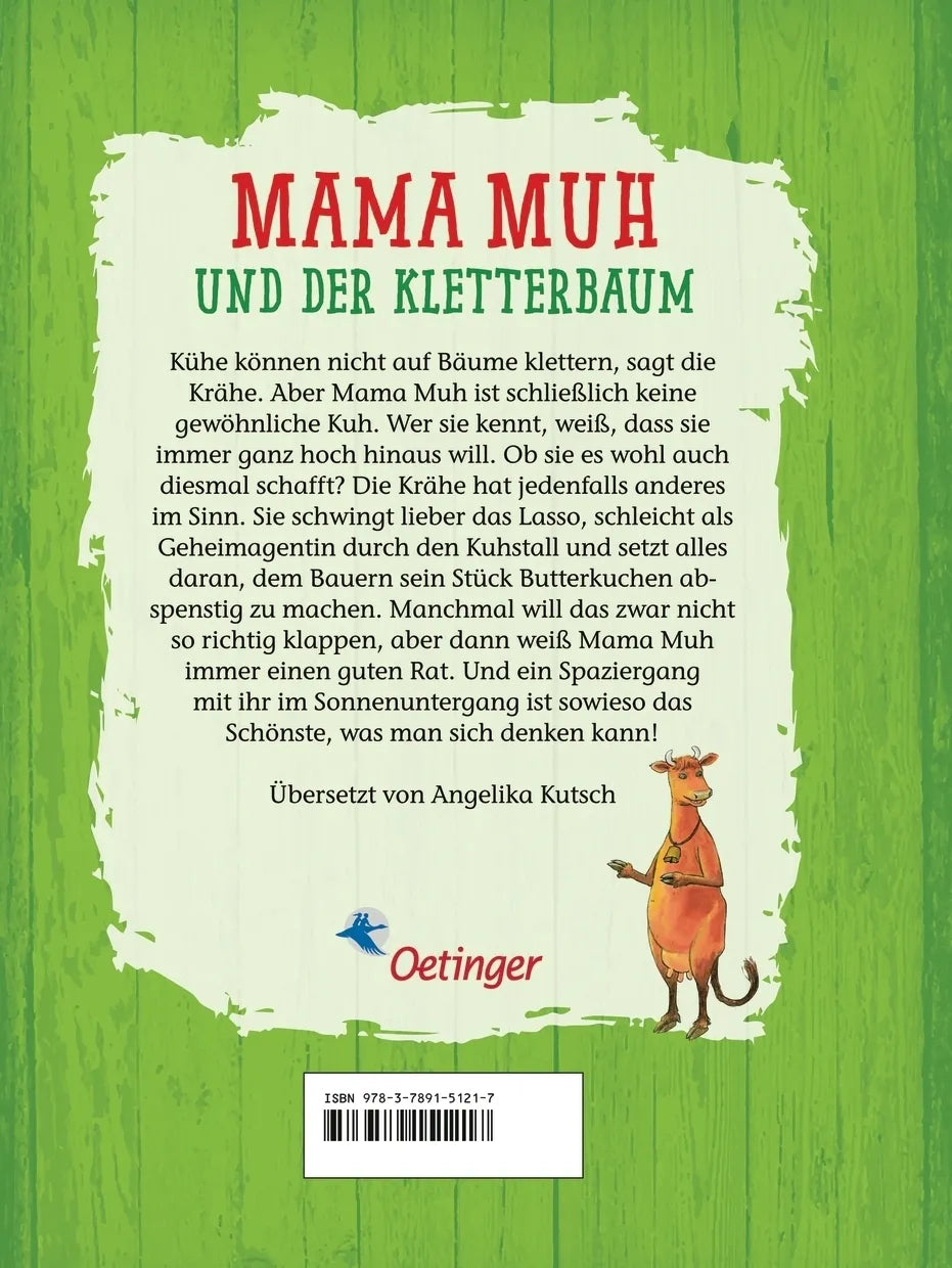 Buchrückseite von 'Mama Muh und der Kletterbaum' mit Klappentext - Gebundene Ausgabe