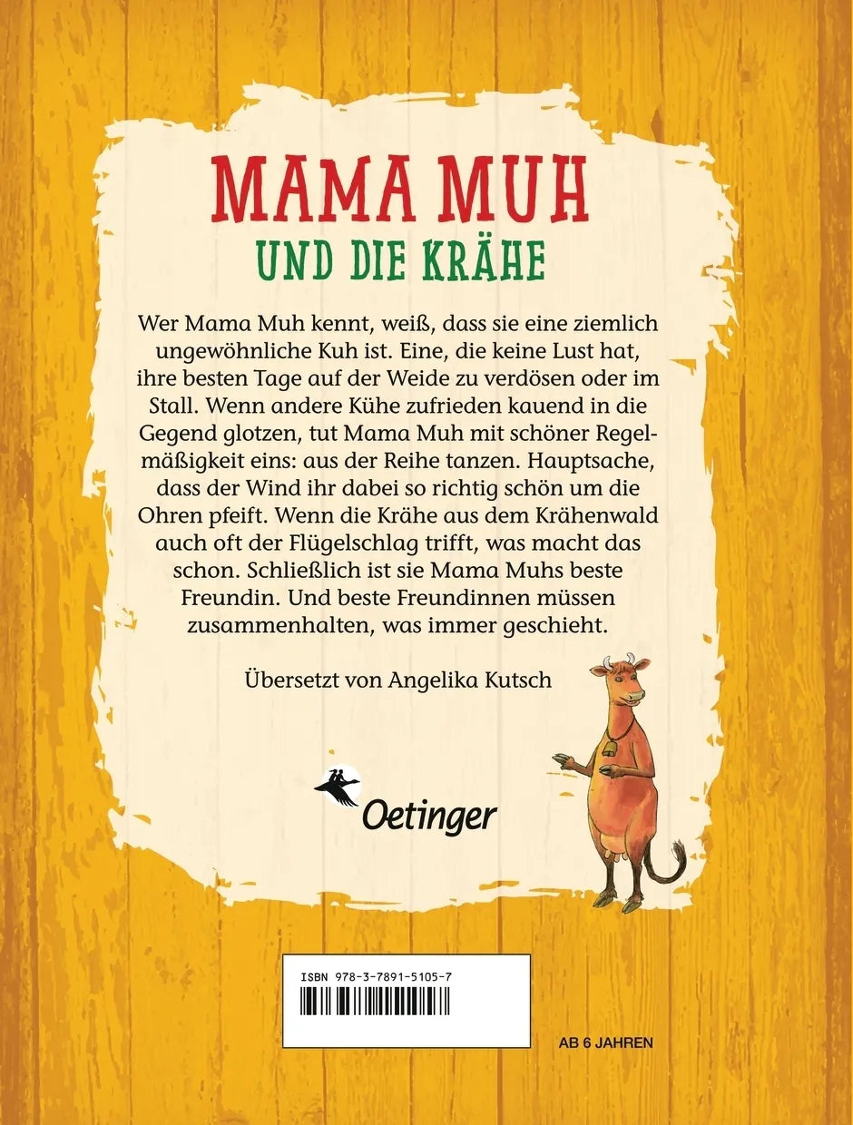 Buchrückseite von 'Mama Muh und die Krähe' mit Klappentext - Gebundene Ausgabe