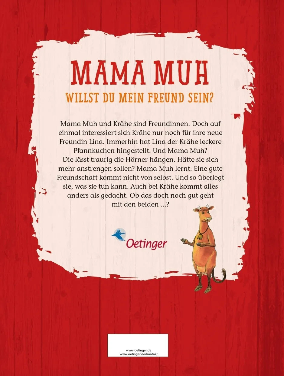 Buchrückseite von 'Mama Muh. Willst du mein Freund sein?' mit Klappentext - Gebundene Ausgabe