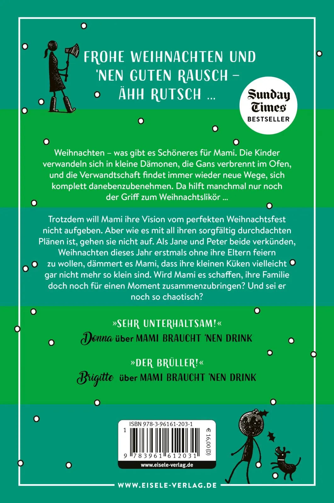 Buchrückseite von 'Mami braucht 'nen Drink – erst recht an Weihnachten' mit Klappentext - Paperback