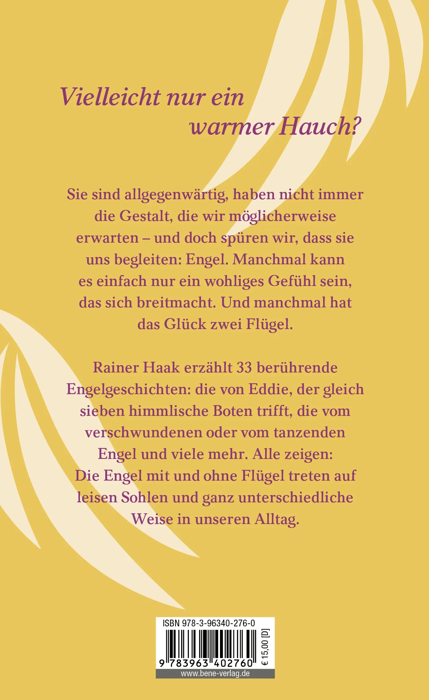 Buchrückseite von 'Manchmal hat das Glück zwei Flügel' mit Klappentext - Gebundene Ausgabe
