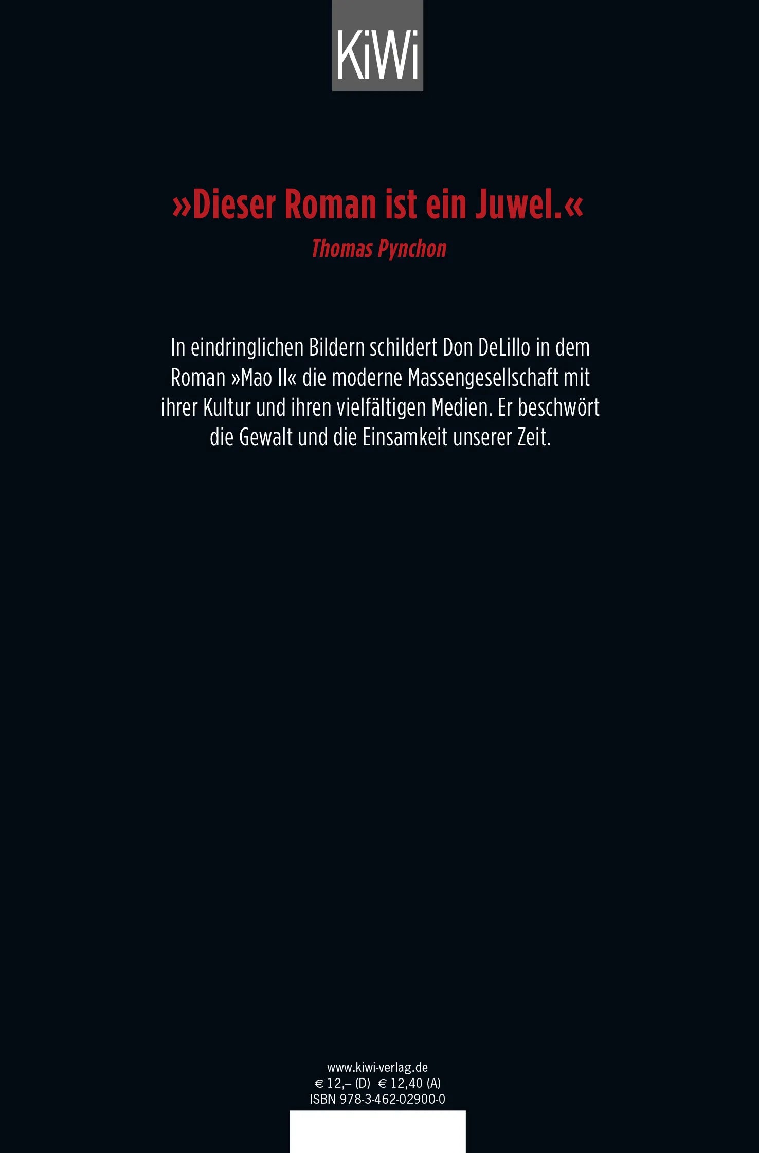 Buchrückseite von 'Mao II' mit Klappentext - Taschenbuch