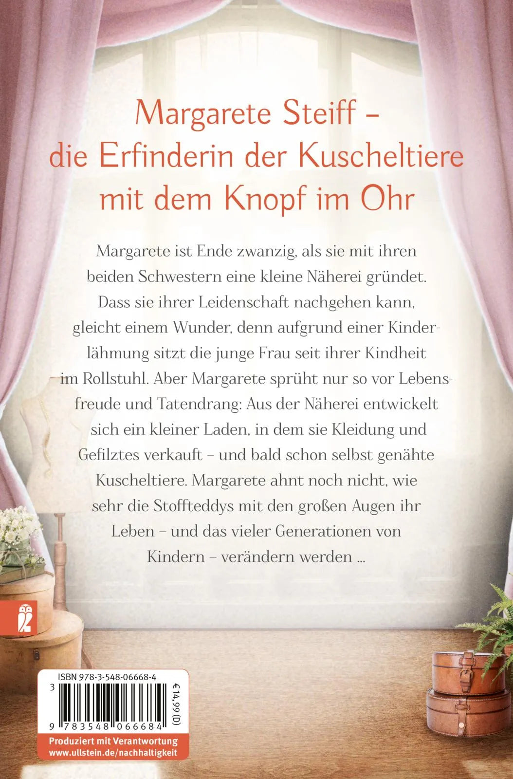 Buchrückseite von 'Margarete Steiff - Teddybären und Kinderträume' mit Klappentext - Taschenbuch