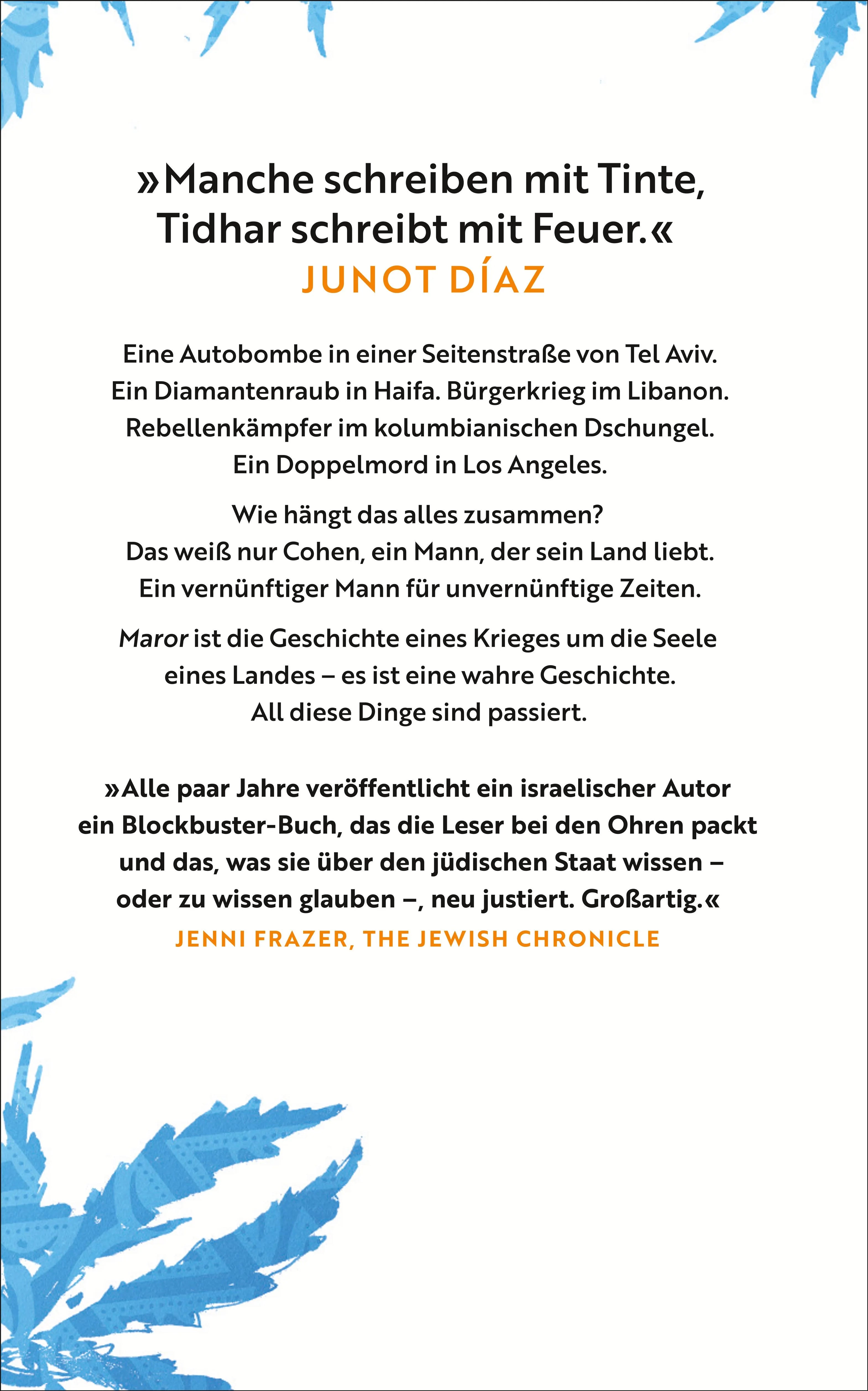Buchrückseite von 'Maror' mit Klappentext - Gebundene Ausgabe