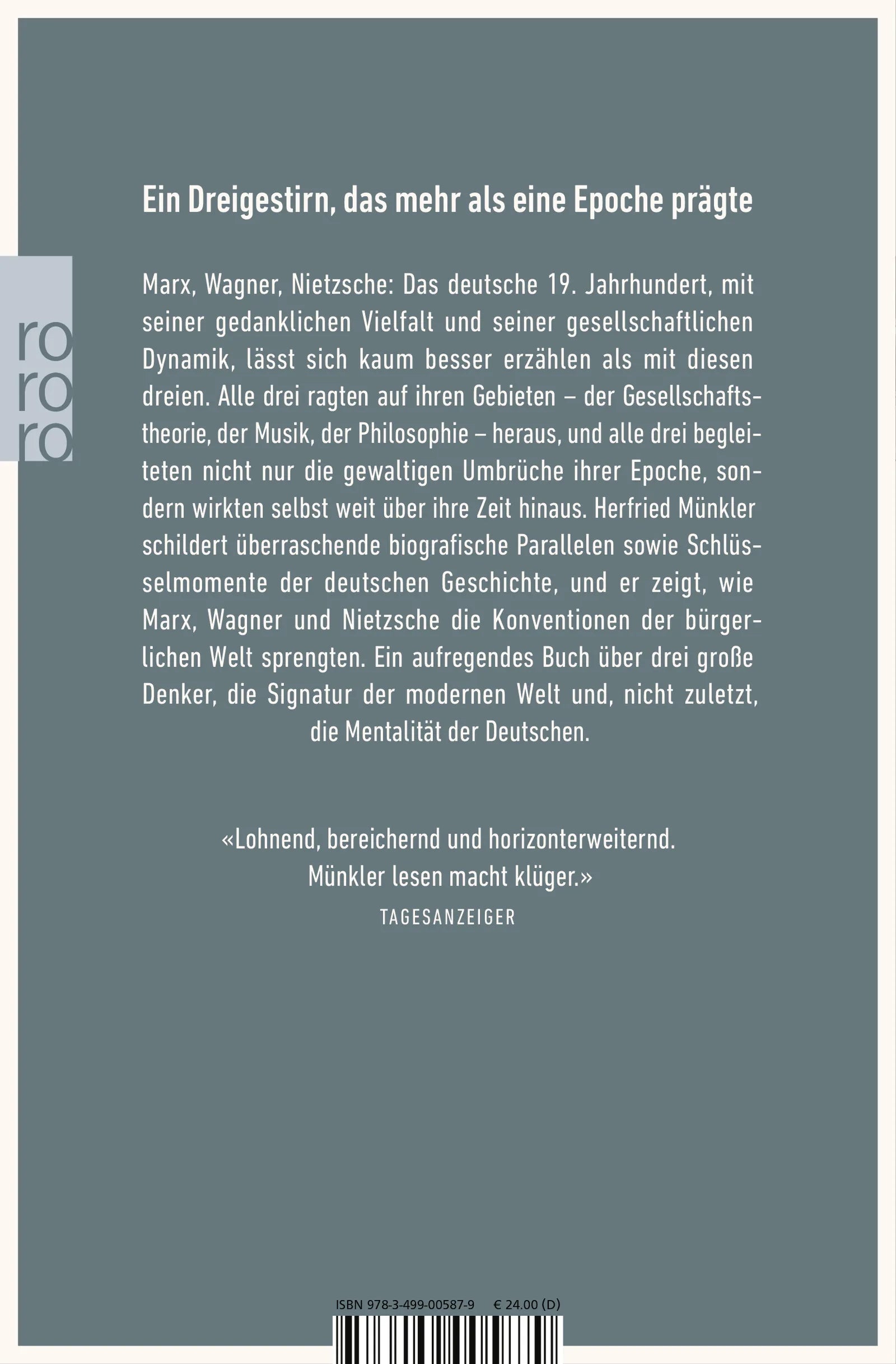 Buchrückseite von 'Marx, Wagner, Nietzsche' mit Klappentext - Taschenbuch