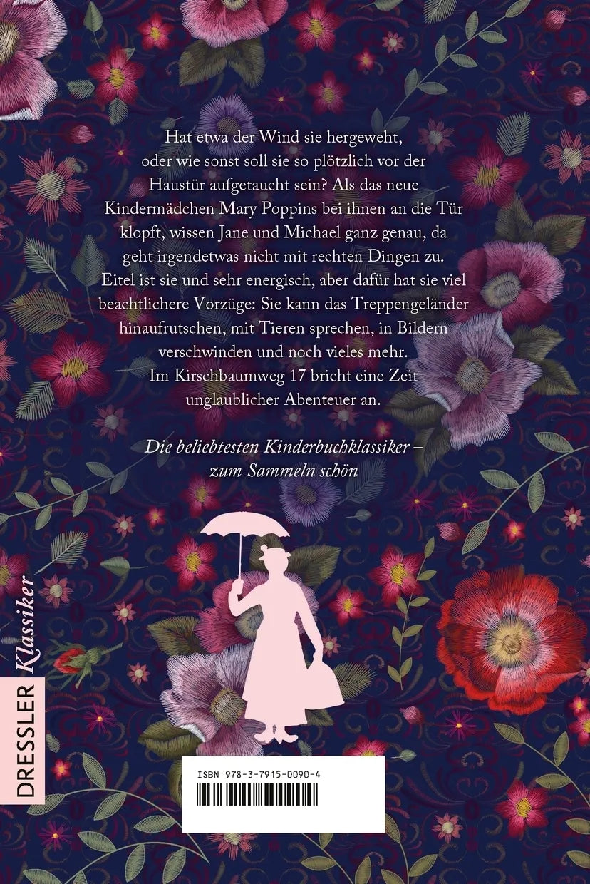 Buchrückseite von 'Mary Poppins' mit Klappentext - Gebundene Ausgabe