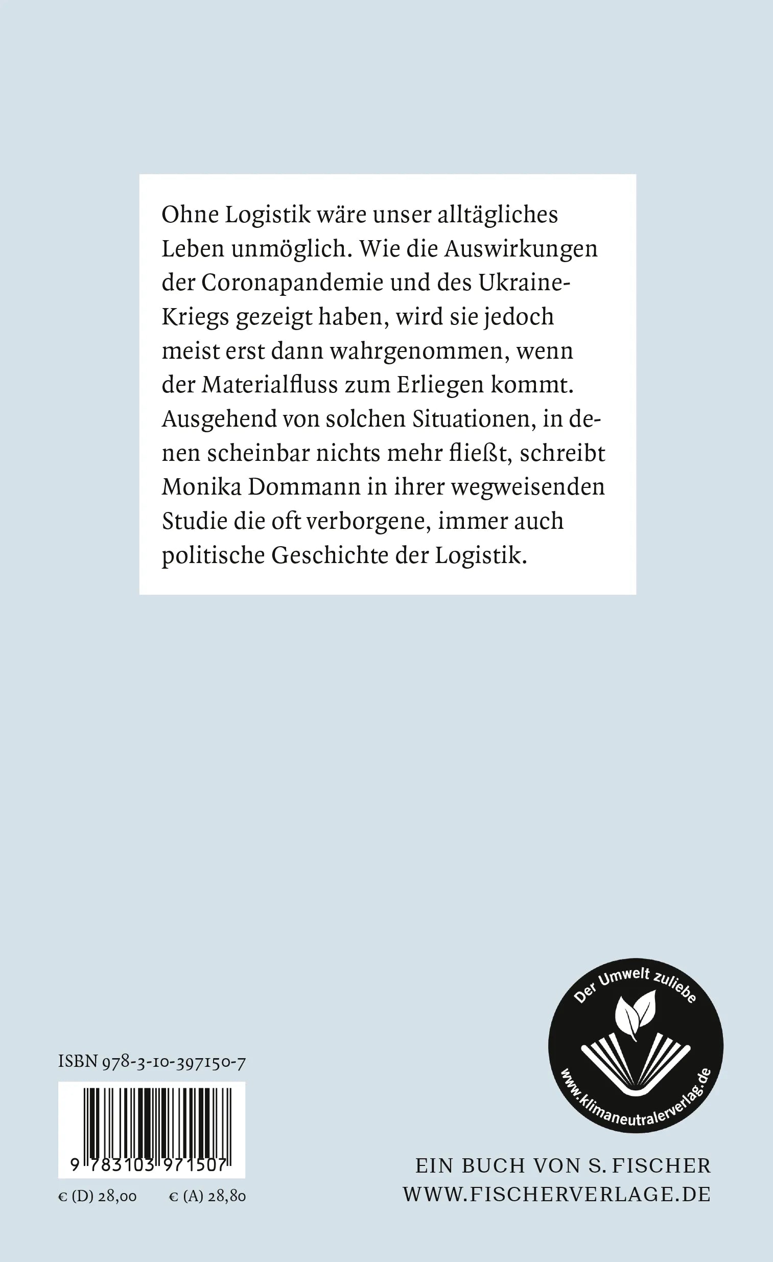 Buchrückseite von 'Materialfluss' mit Klappentext - Gebundene Ausgabe