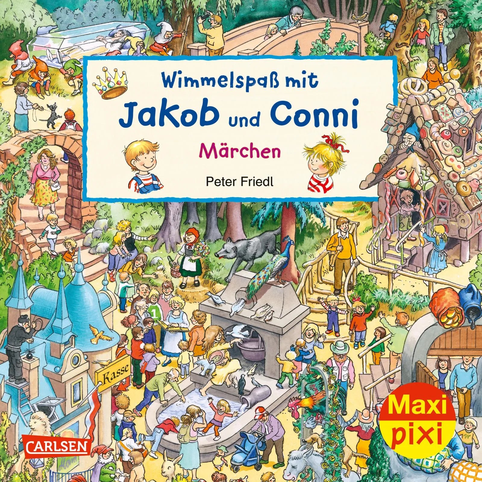 Buchcover von 'Maxi Pixi 377: Wimmelspaß mit Jakob und Conni: Märchen' - Taschenbuch von Carlotta Schade