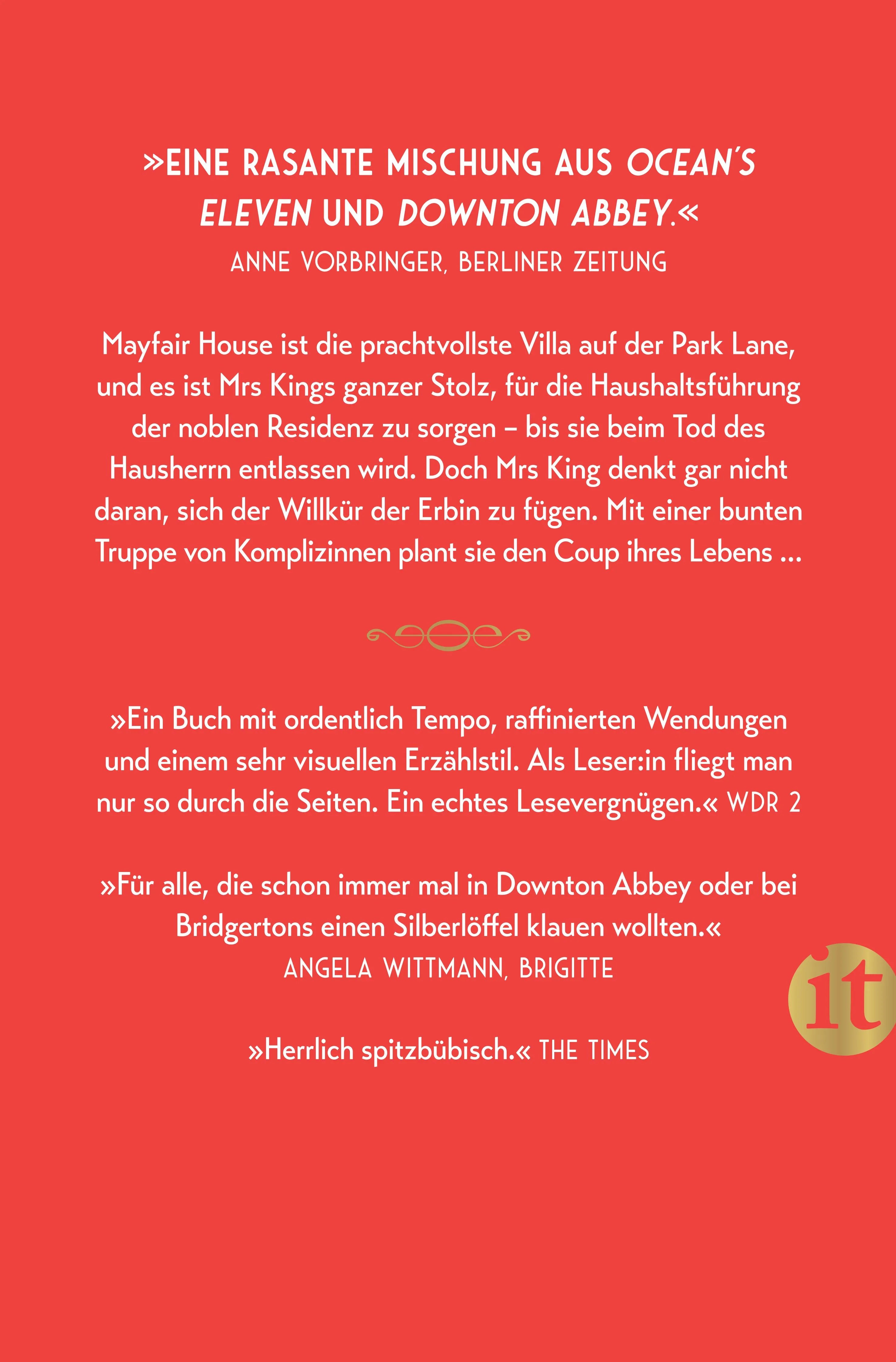 Buchrückseite von 'Mayfair House' mit Klappentext - Taschenbuch