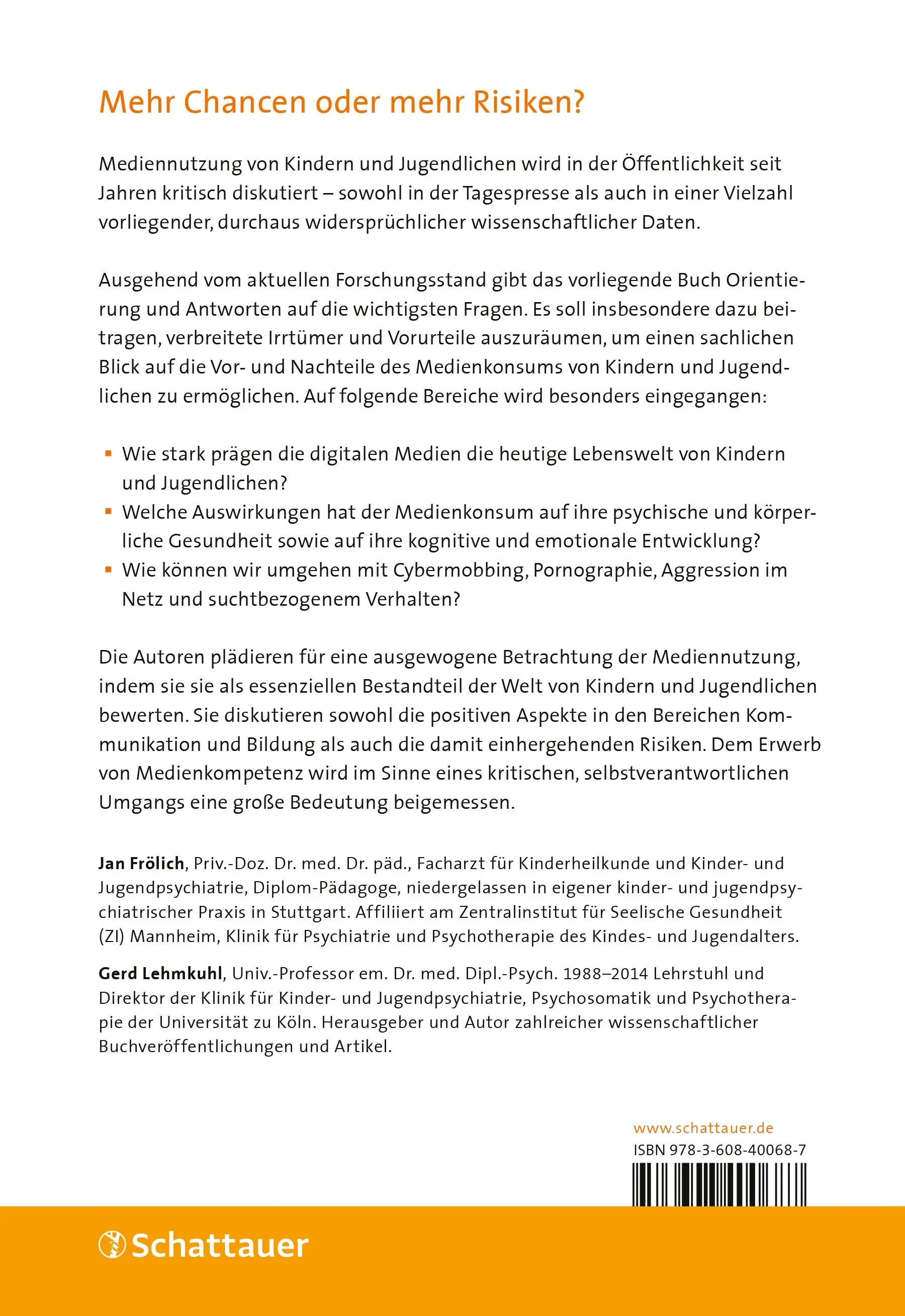 Buchrückseite von 'Medienkonsum von Kindern und Jugendlichen' mit Klappentext - Paperback