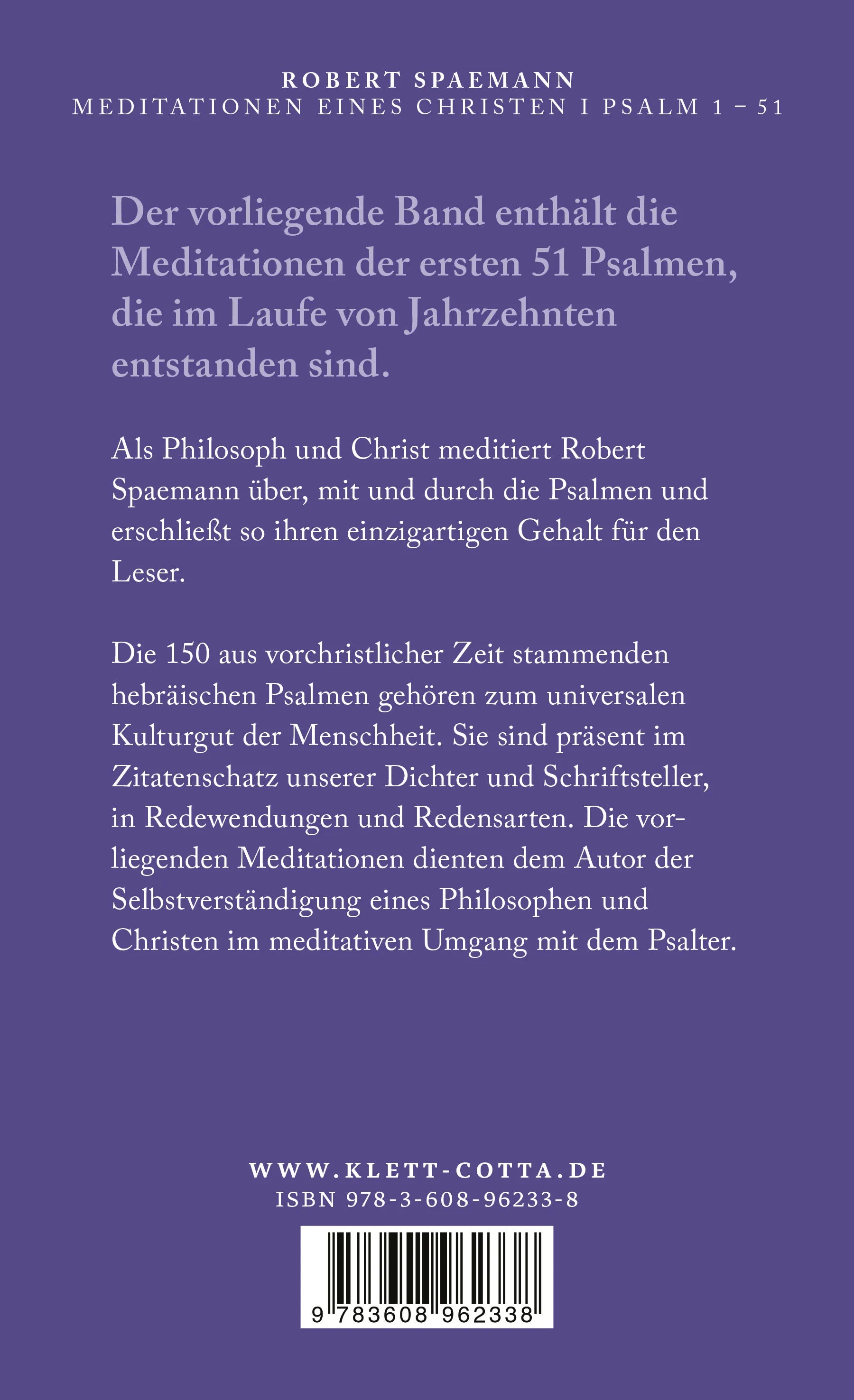 Buchrückseite von 'Meditationen eines Christen I' mit Klappentext - Paperback