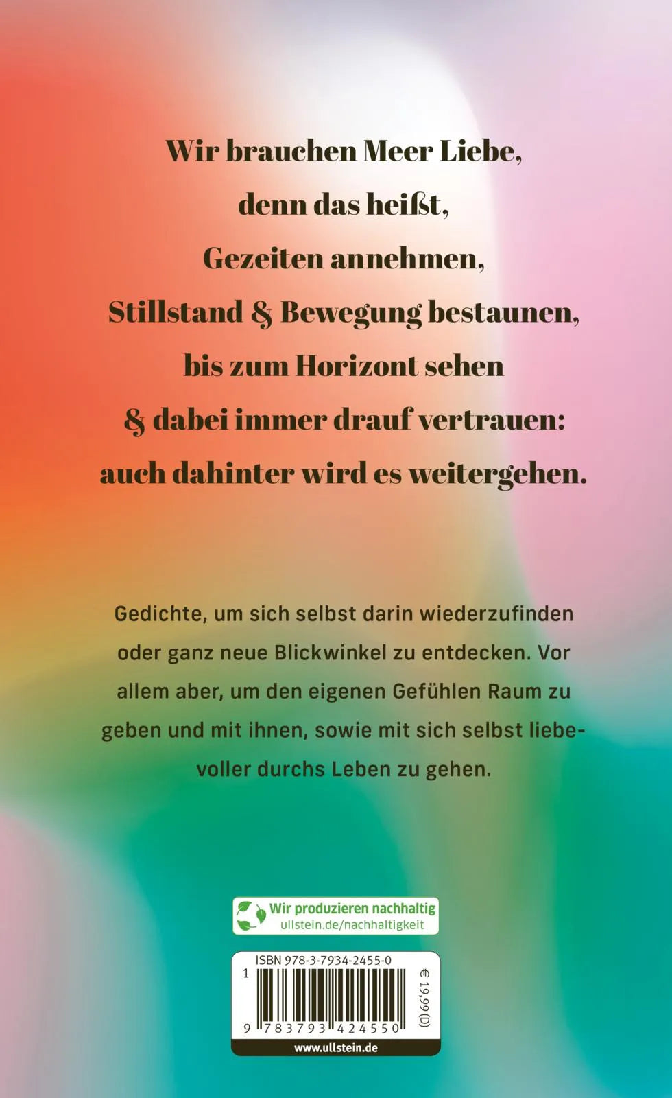 Buchrückseite von 'Mehr Gefühle' mit Klappentext - Gebundene Ausgabe