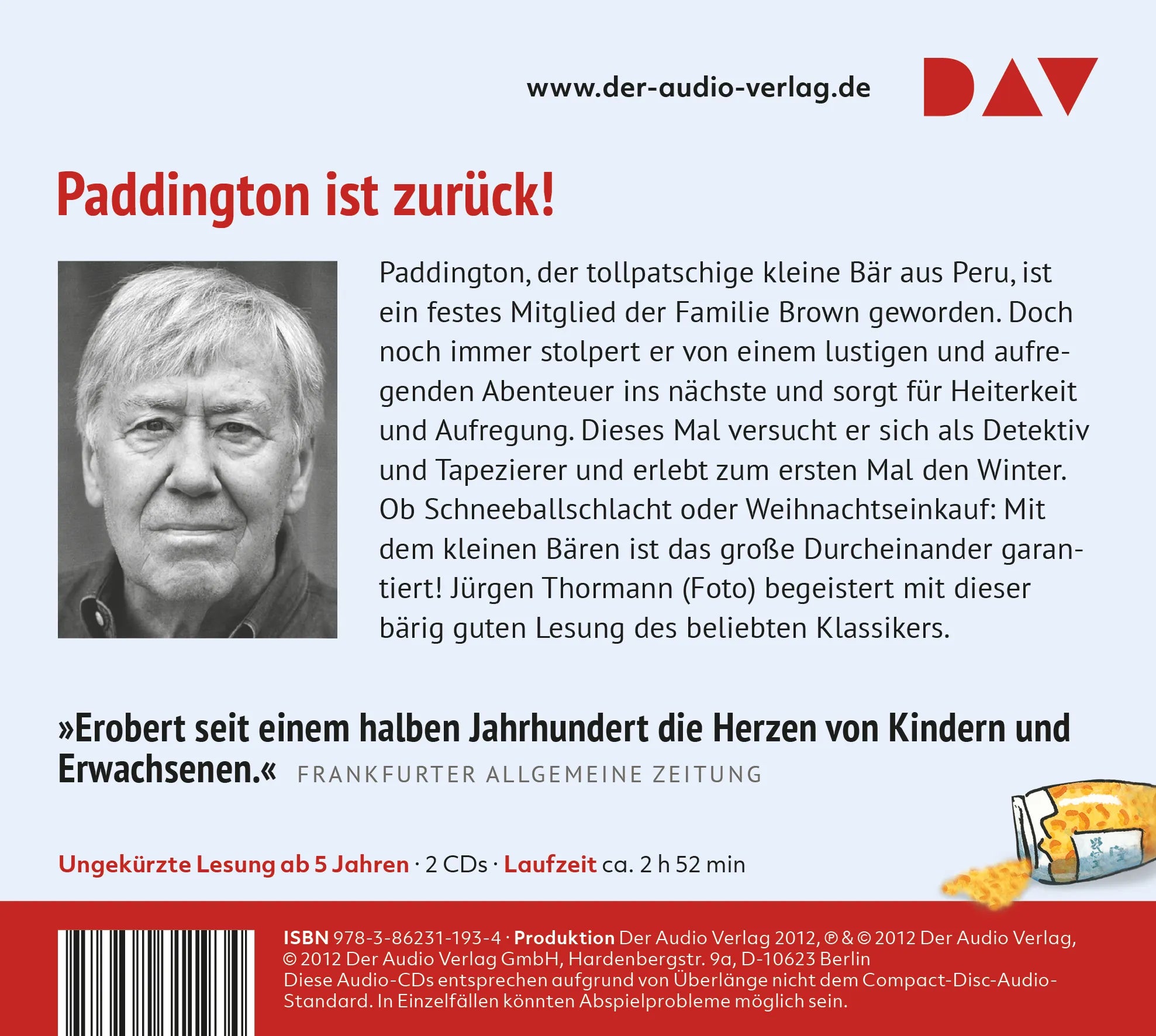 Buchrückseite von 'Mehr Geschichten von Paddington' mit Klappentext - Hörbuch (CD)