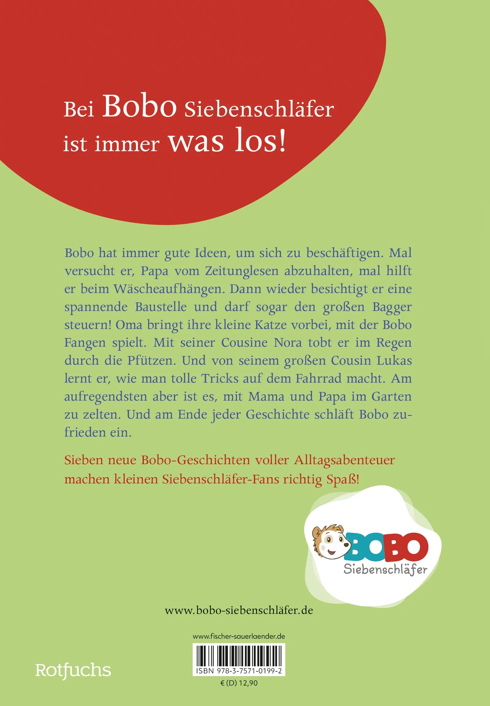 Buchrückseite von 'Mehr Spaß mit Bobo Siebenschläfer' mit Klappentext - Gebundene Ausgabe