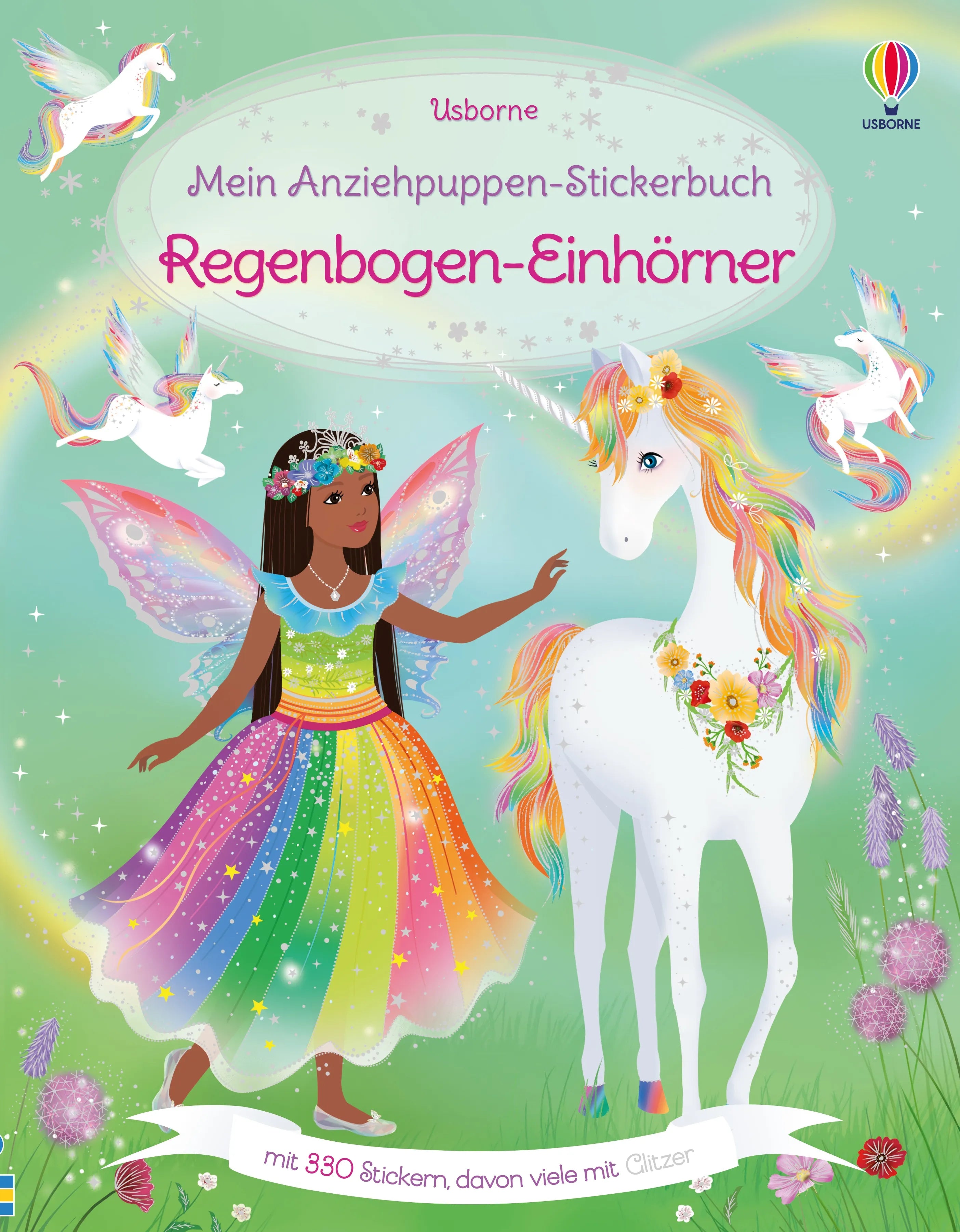 Buchcover von 'Mein Anziehpuppen-Stickerbuch: Regenbogen-Einhörner' - Taschenbuch von Fiona Watt