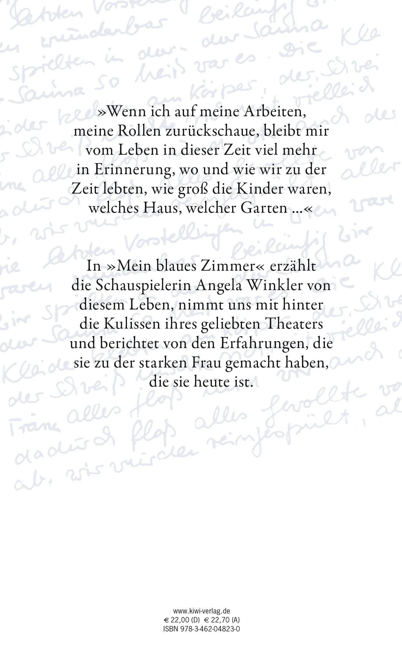Buchrückseite von 'Mein blaues Zimmer' mit Klappentext - Gebundene Ausgabe