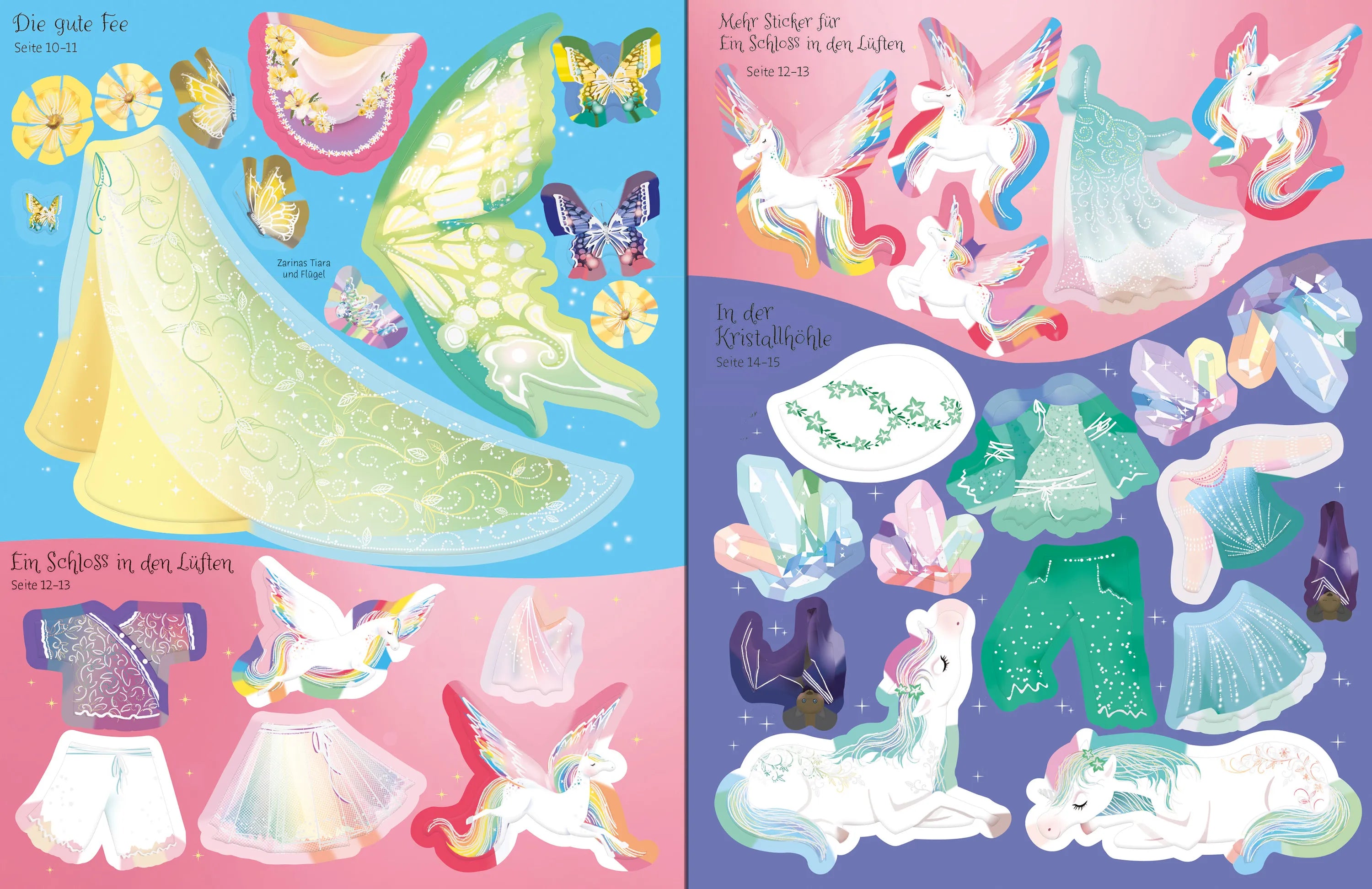 Detailansicht: Mein großes Anziehpuppen-Stickerbuch: Regenbogen-Einhörner und Königreich der Feen (Taschenbuch)