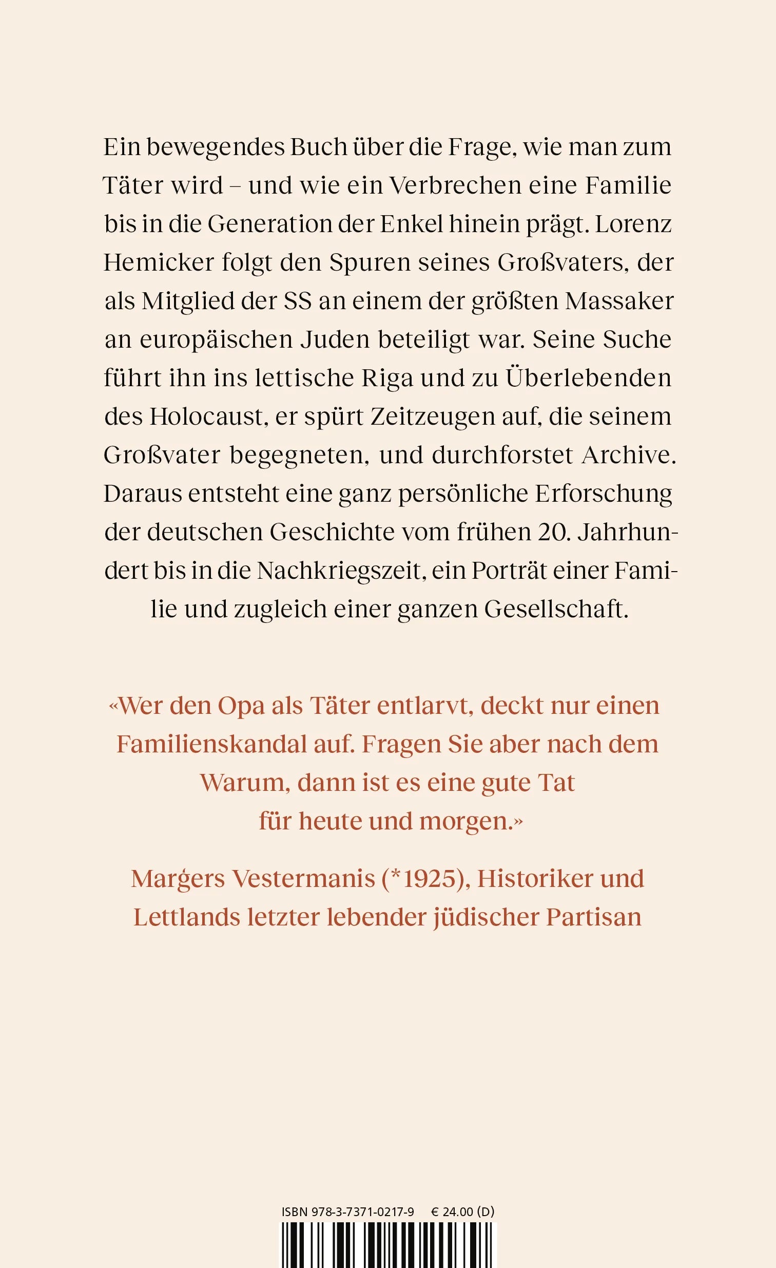 Buchrückseite von 'Mein Großvater, der Täter' mit Klappentext - Gebundene Ausgabe