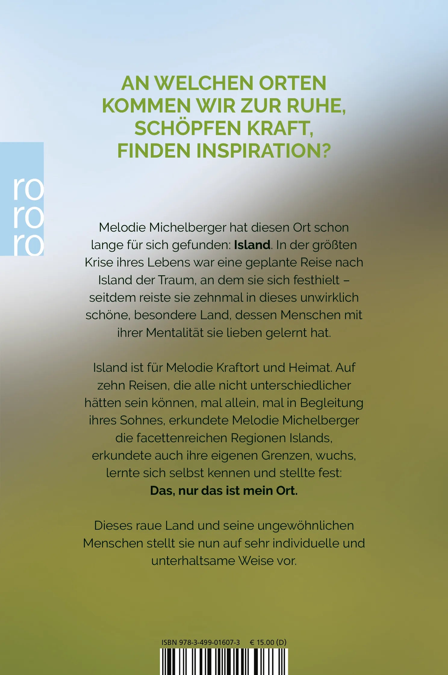 Buchrückseite von 'Mein Island' mit Klappentext - Taschenbuch