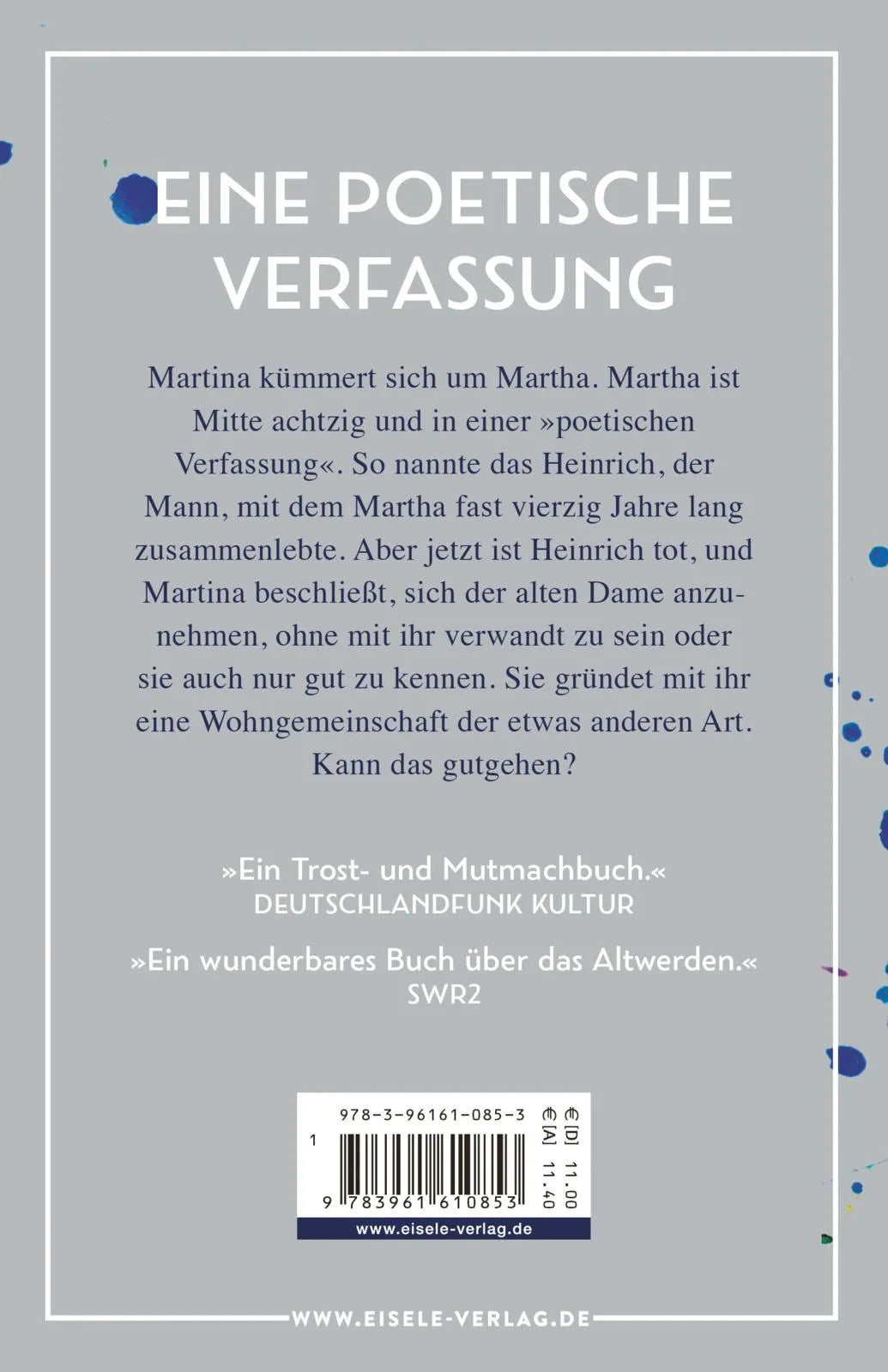 Buchrückseite von 'Mein Leben mit Martha' mit Klappentext - Taschenbuch