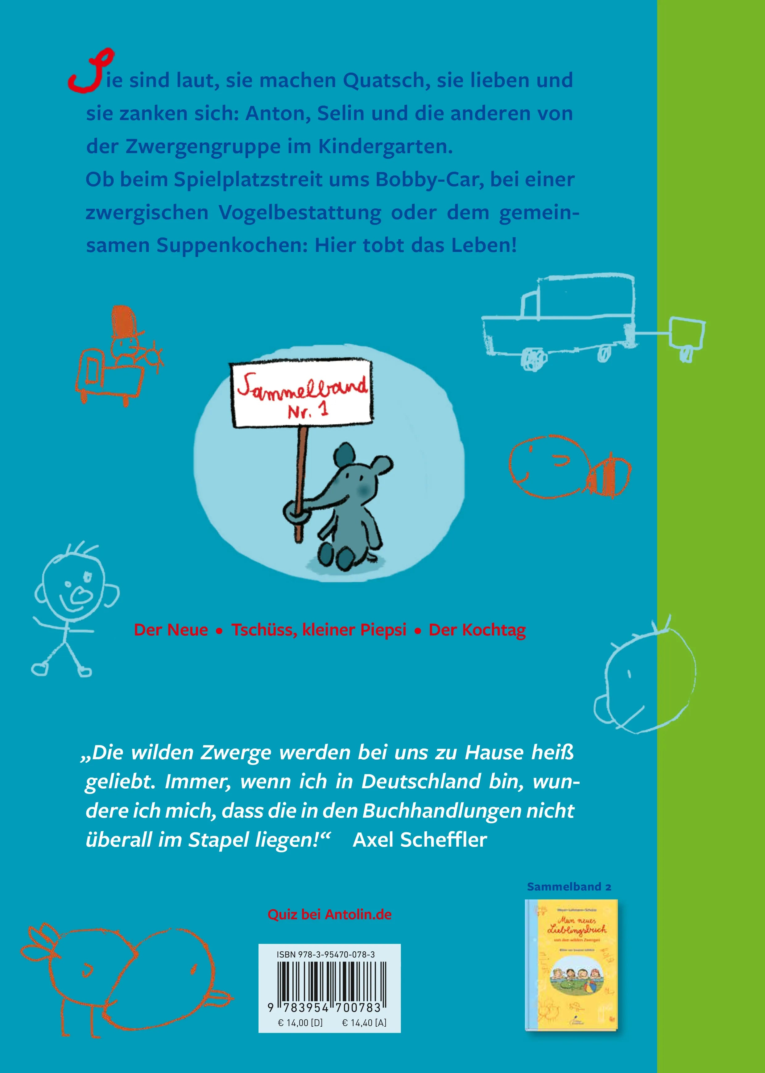 Buchrückseite von 'Mein Lieblingsbuch von den wilden Zwergen' mit Klappentext - Gebundene Ausgabe