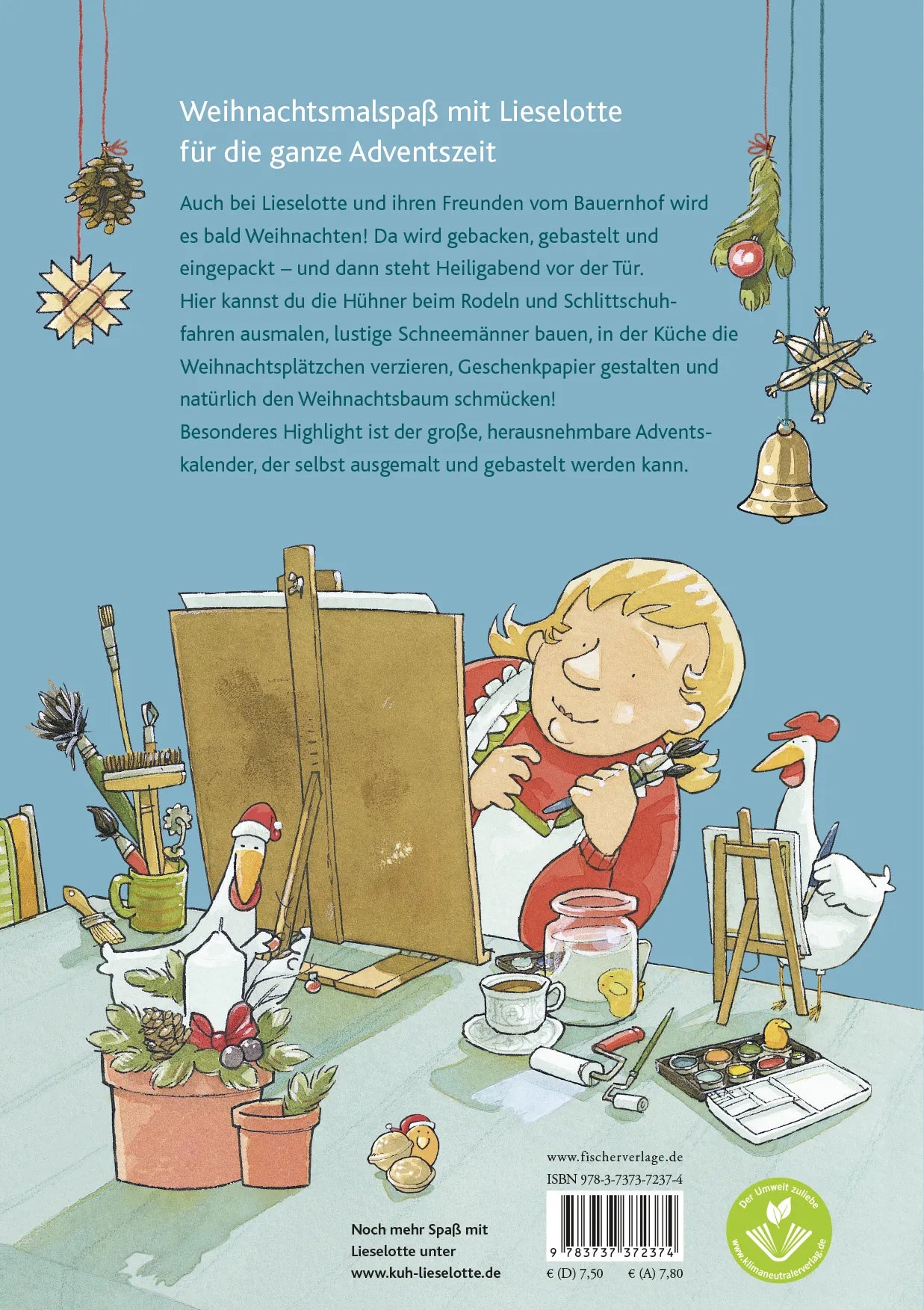 Buchrückseite von 'Mein Lieselotte Weihnachts-Malbuch' mit Klappentext - Taschenbuch