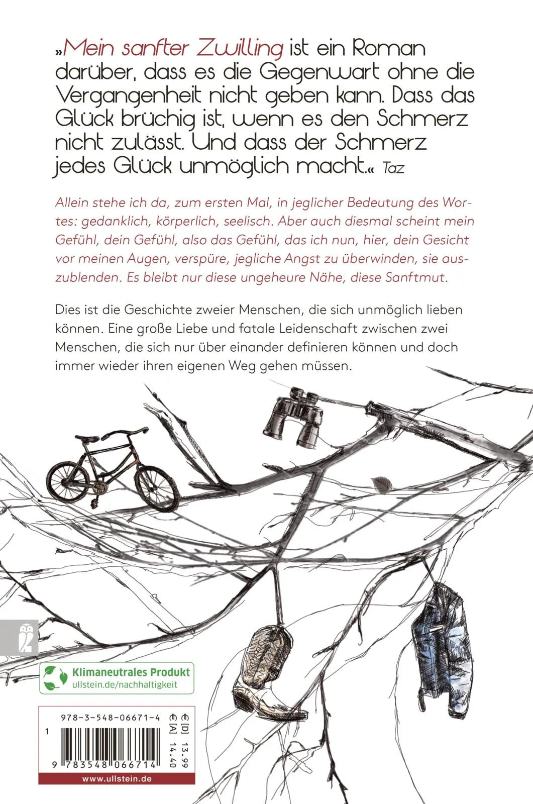 Buchrückseite von 'Mein sanfter Zwilling' mit Klappentext - Taschenbuch