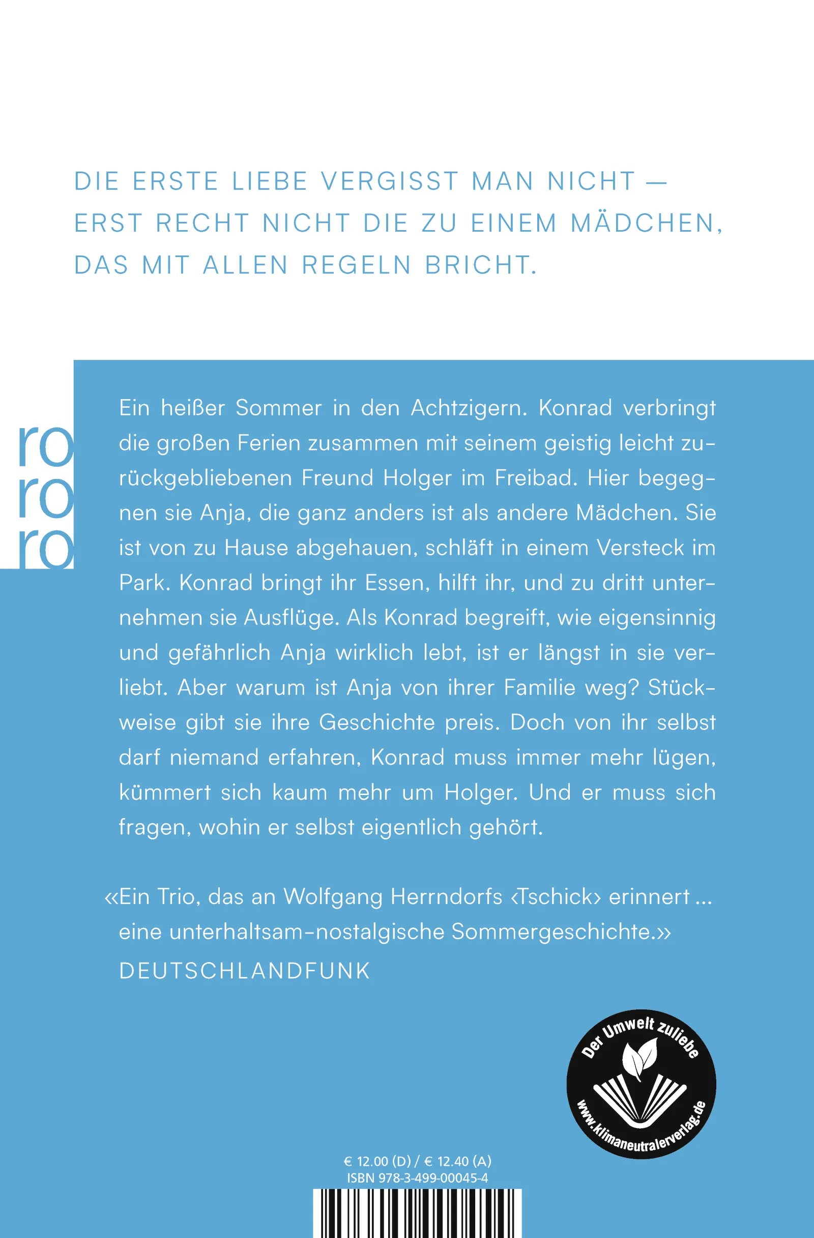 Buchrückseite von 'Mein Sommer mit Anja' mit Klappentext - Taschenbuch