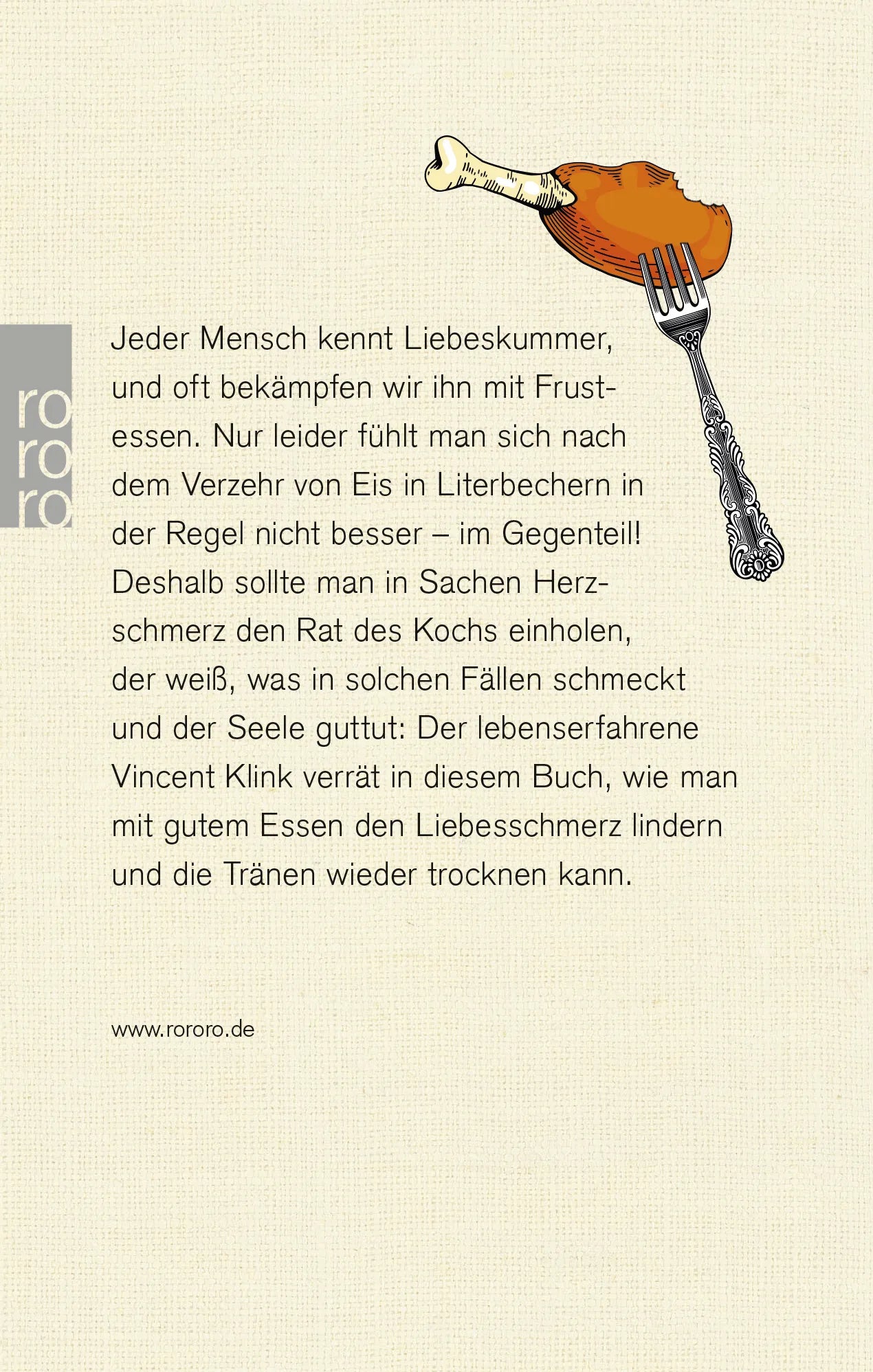 Buchrückseite von 'Meine Rezepte gegen Liebeskummer' mit Klappentext - Gebundene Ausgabe